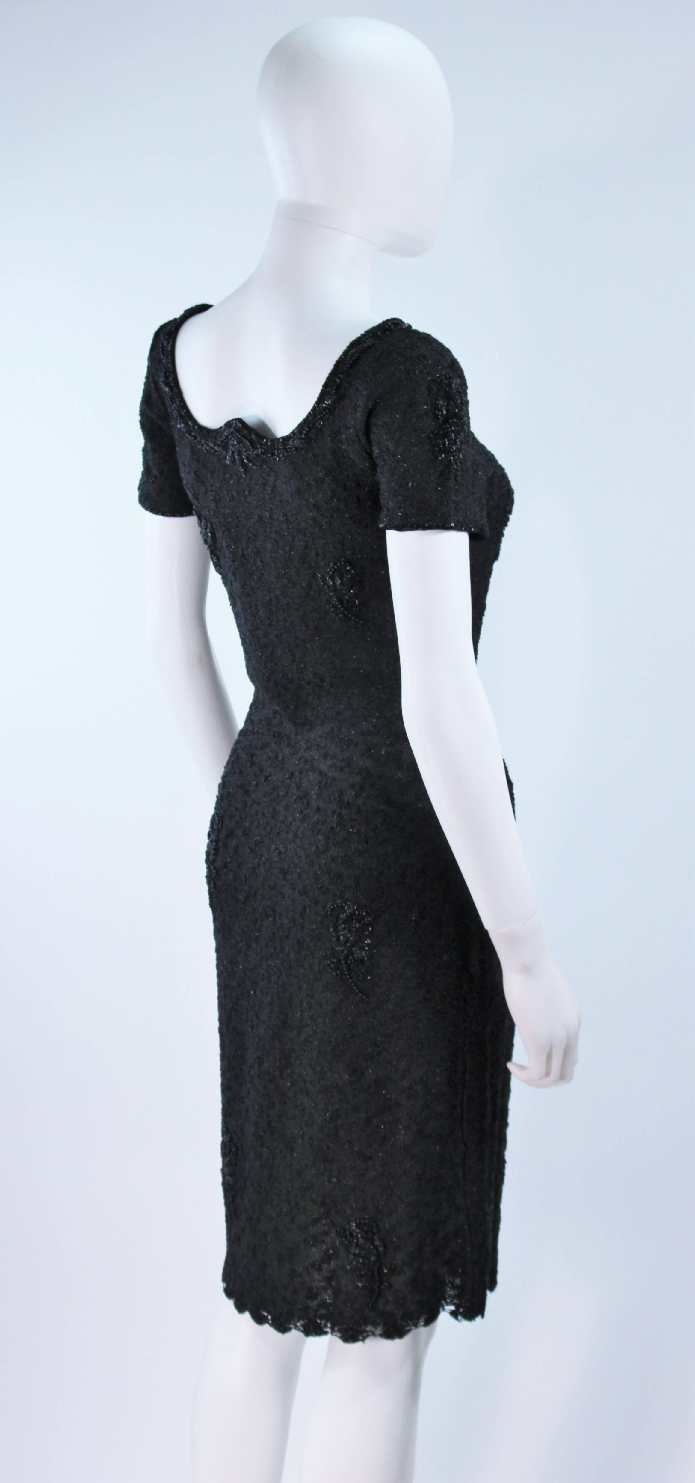 1960's Black Beaded Wool Knit Cocktail Dress Size  For Sale 4