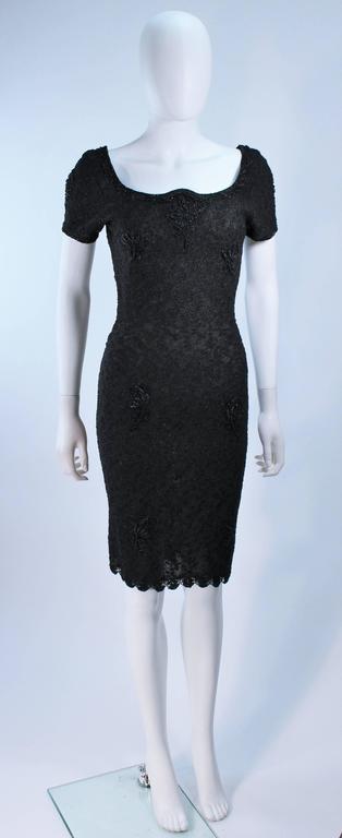1960's Black Beaded Wool Knit Cocktail Dress Size For Sale at 1stDibs