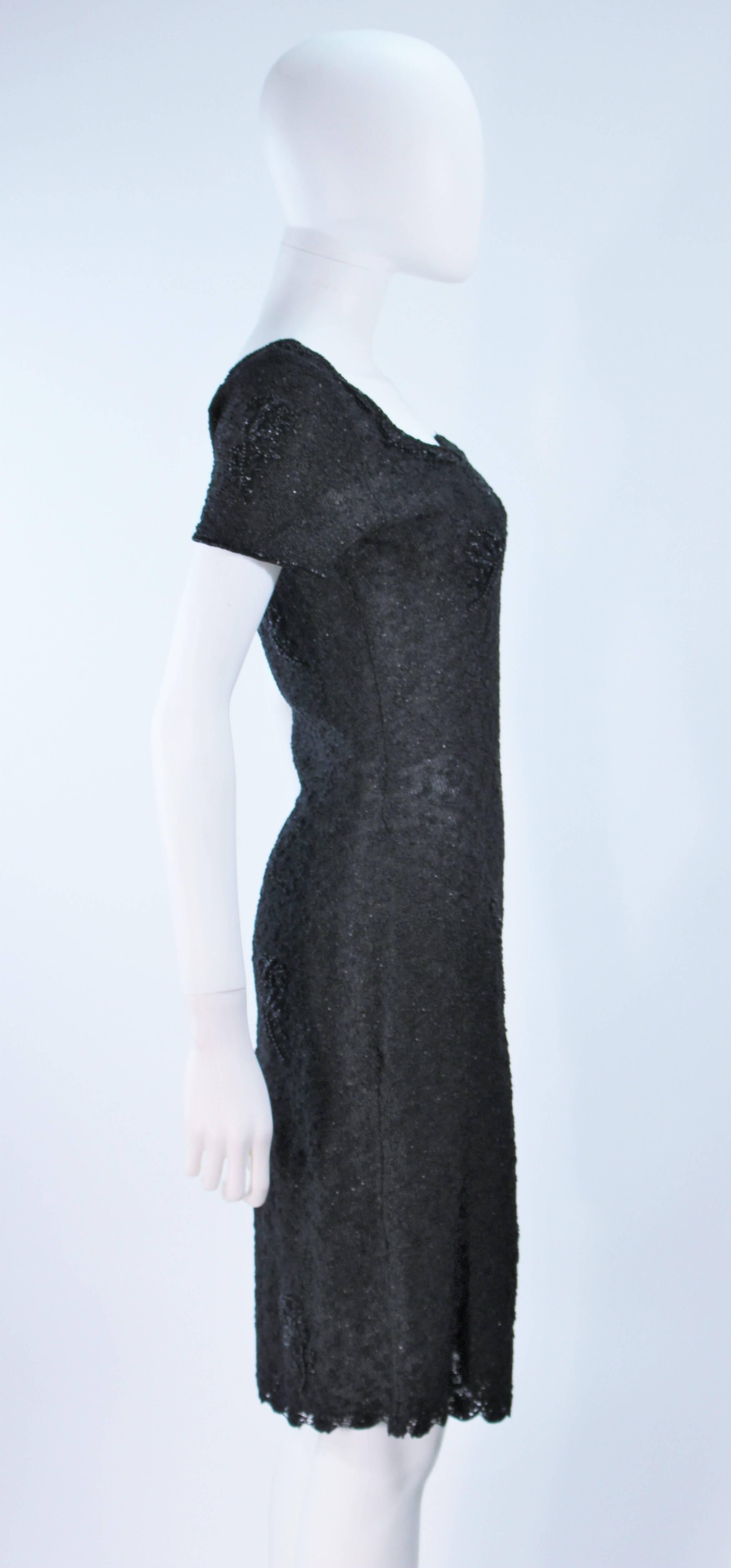 1960's Black Beaded Wool Knit Cocktail Dress Size For Sale 2