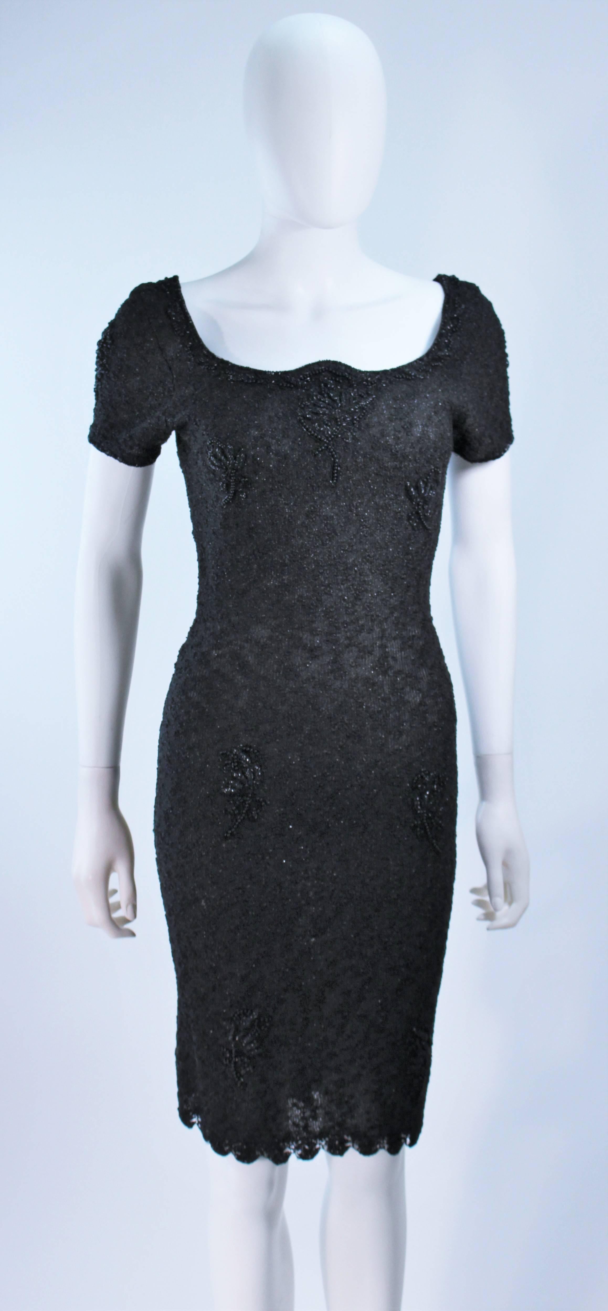 1960's Black Beaded Wool Knit Cocktail Dress Size  In Excellent Condition For Sale In Los Angeles, CA