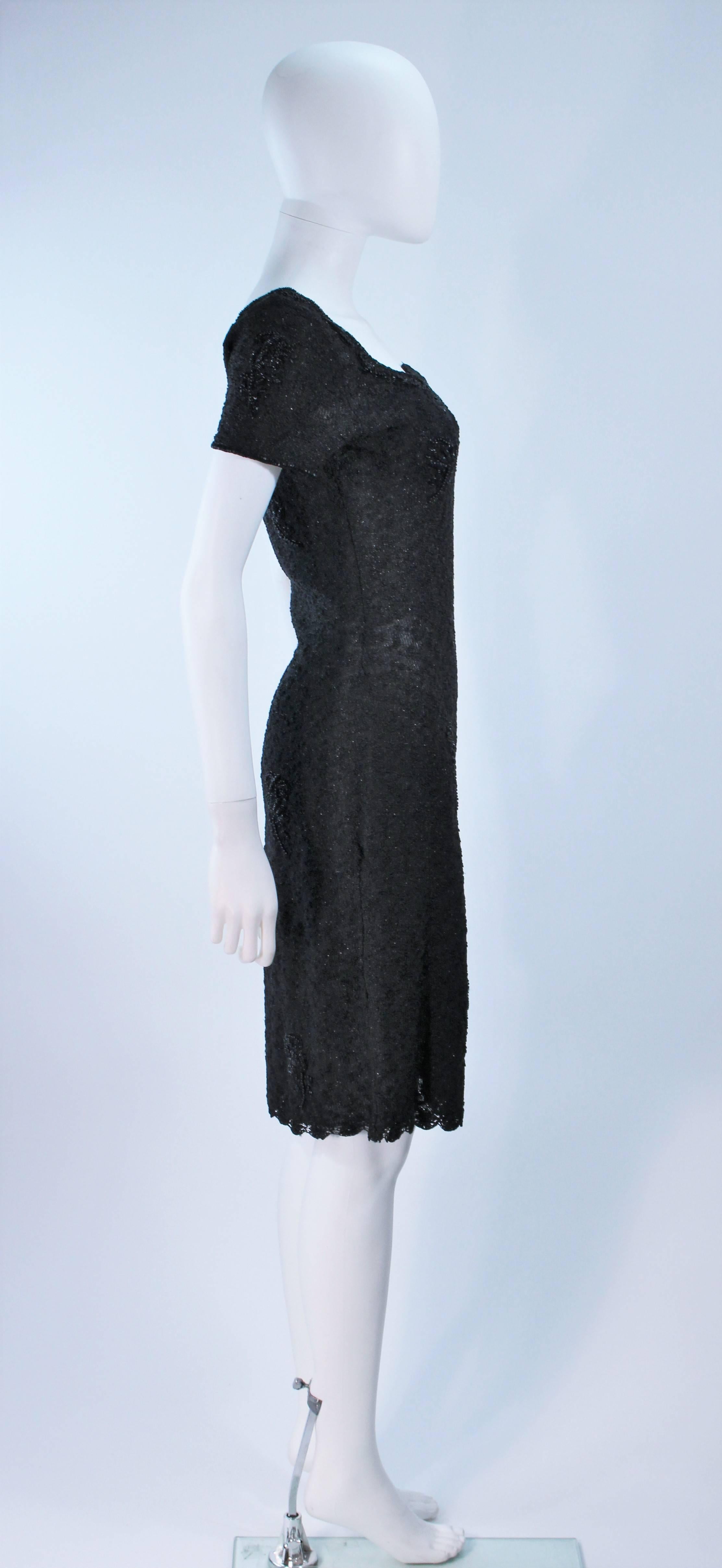 1960's Black Beaded Wool Knit Cocktail Dress Size For Sale 1