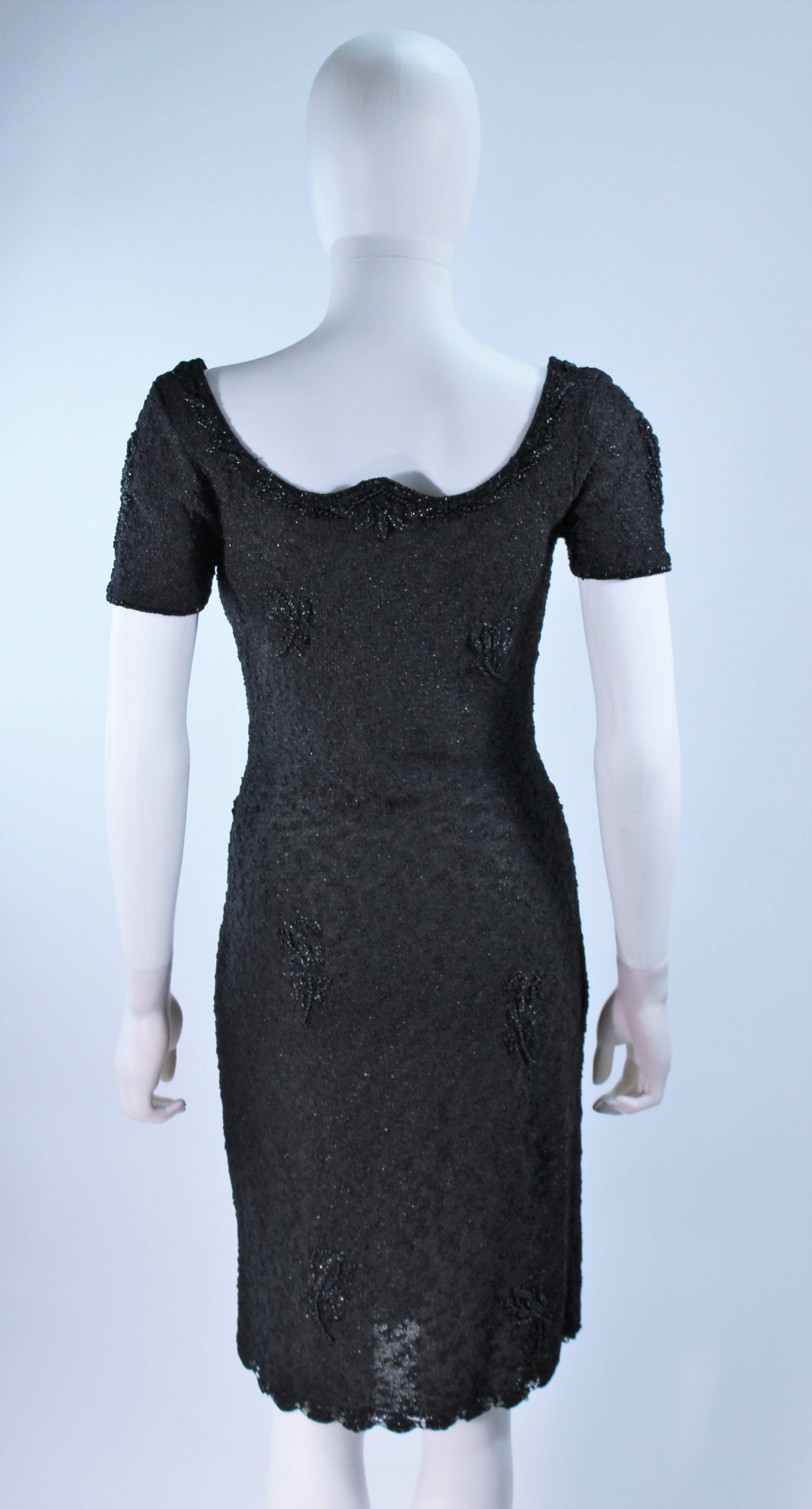 1960's Black Beaded Wool Knit Cocktail Dress Size  For Sale 6