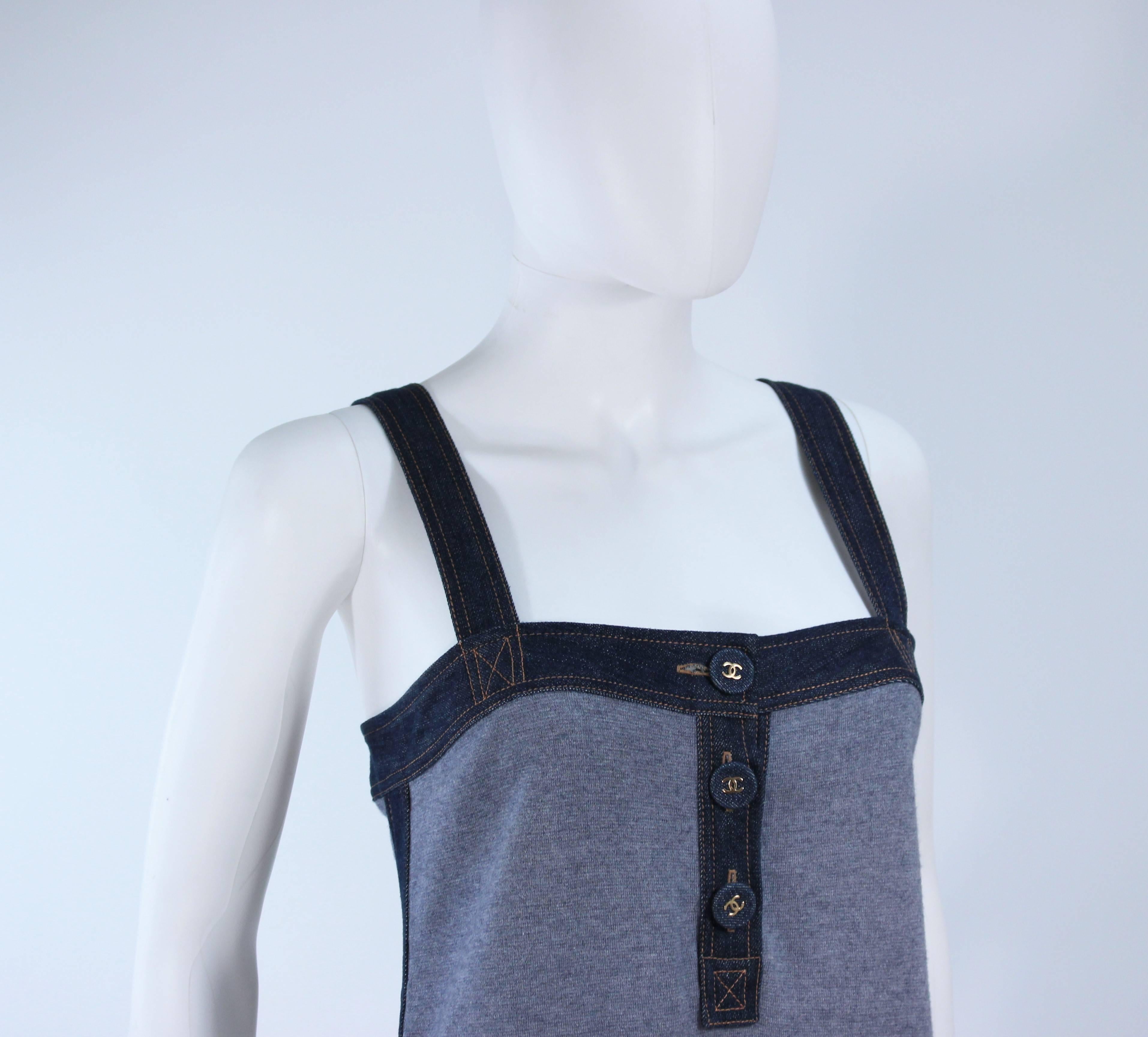 Gray CHANEL Stretch Cashmere and Denim Dress with Gold Buttons Size 40