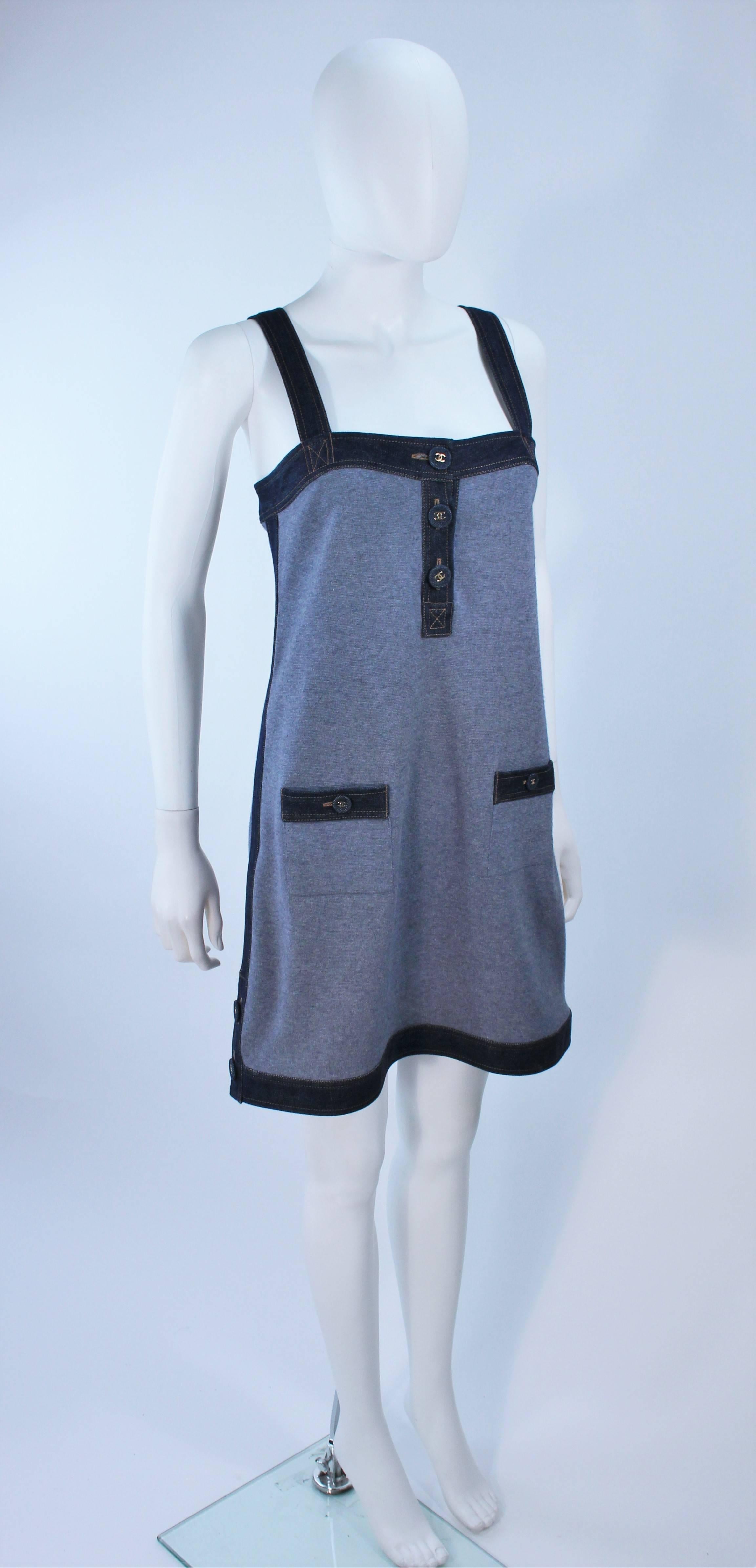 CHANEL Stretch Cashmere and Denim Dress with Gold Buttons Size 40 In Excellent Condition In Los Angeles, CA