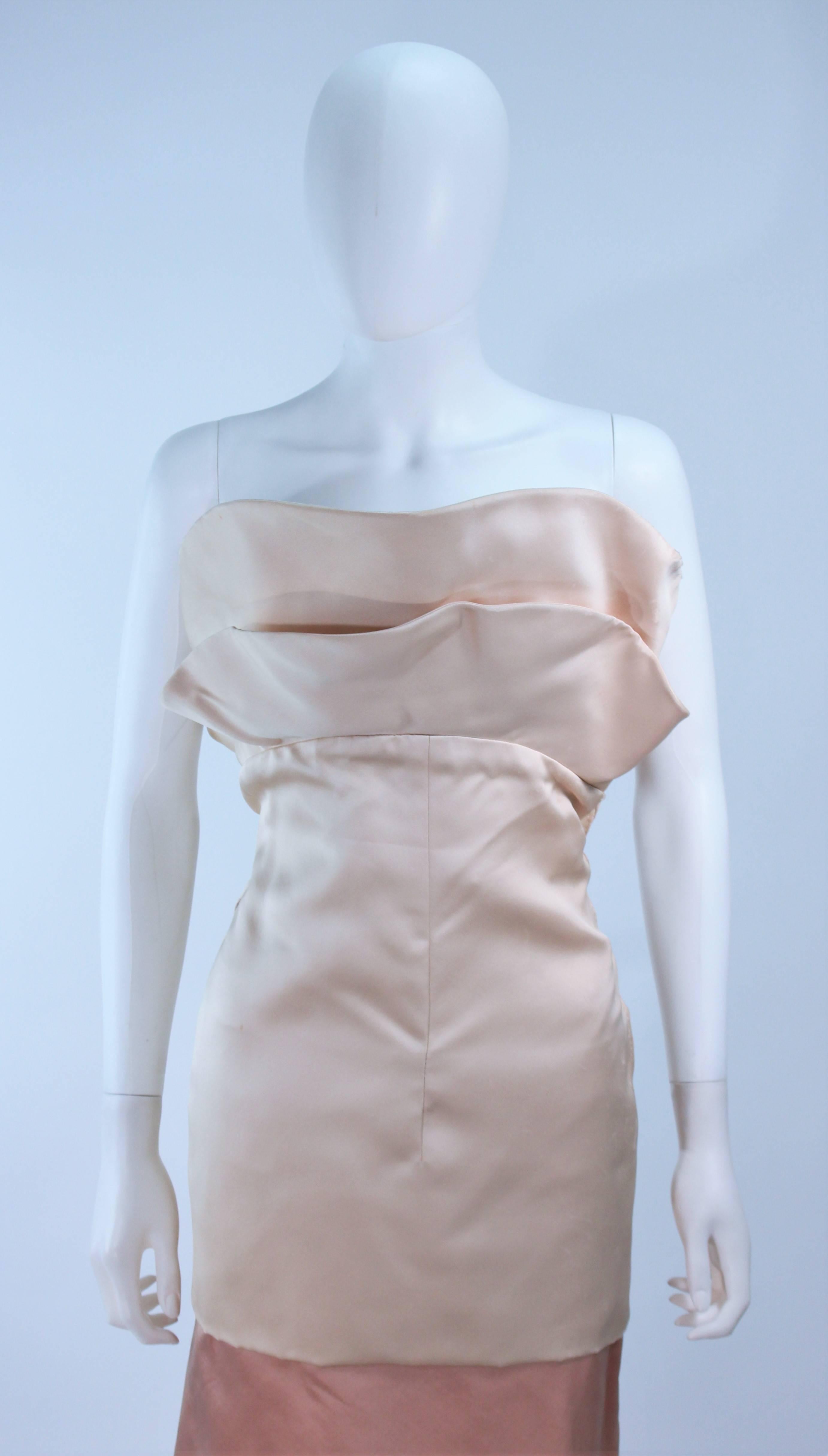 Pauline Trigere Champagne and Peach Satin Silk Strapless Gown with Large Buttons In Fair Condition For Sale In Los Angeles, CA