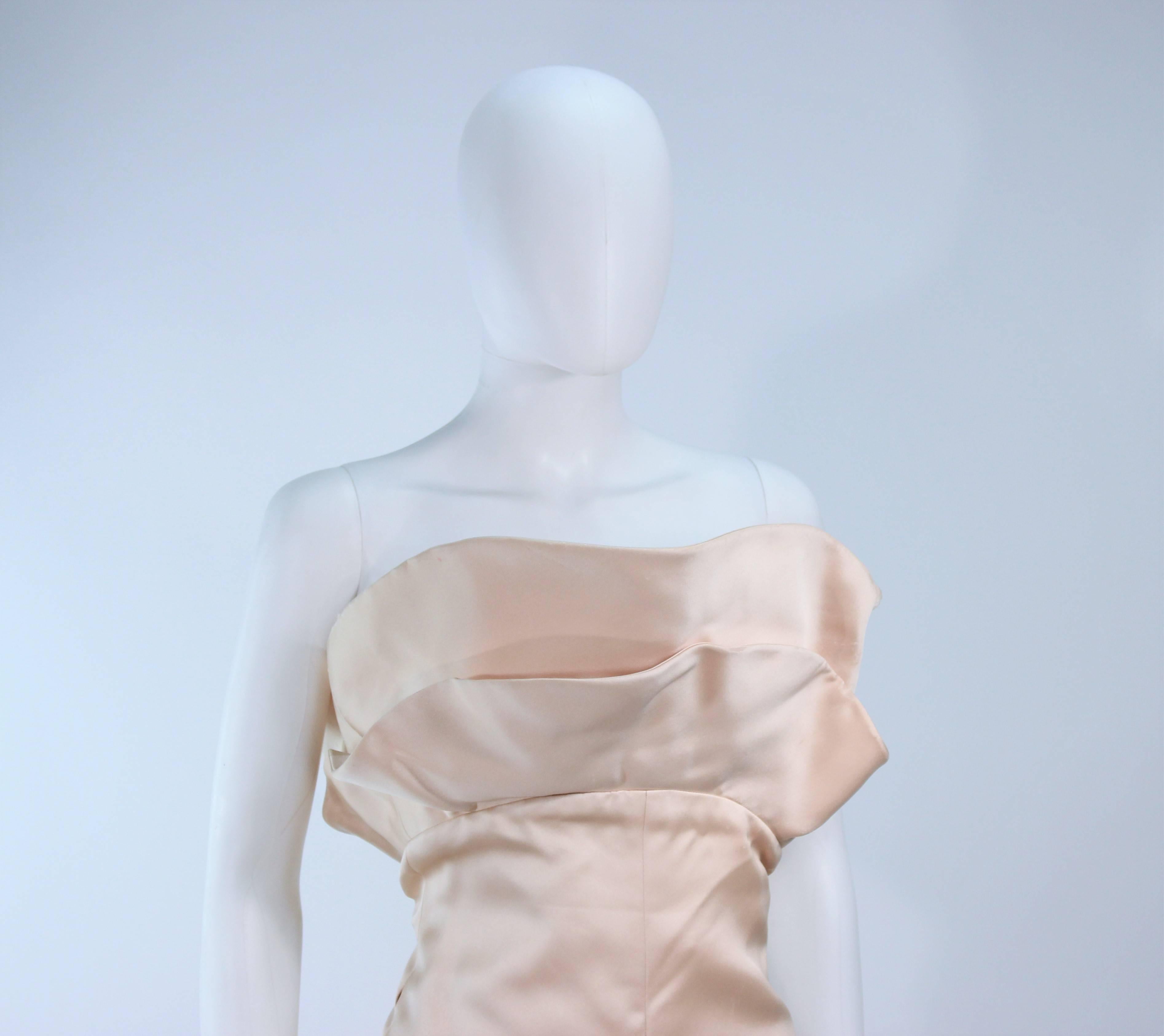 Pauline Trigere Champagne and Peach Satin Silk Strapless Gown with Large Buttons For Sale 3