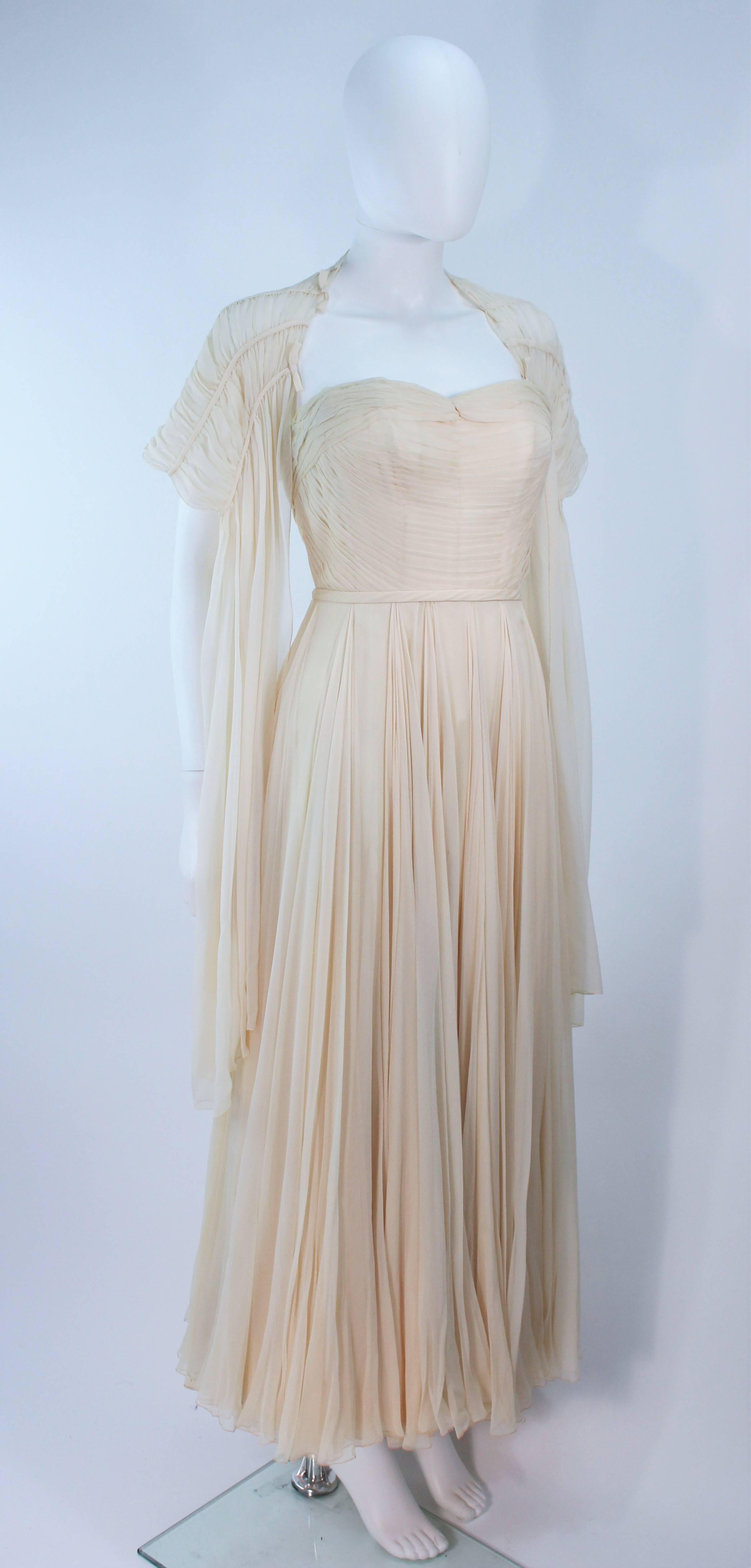 Women's 1950's Cream Silk Couture Gown and Wrap with Bows Size 0 2 For Sale