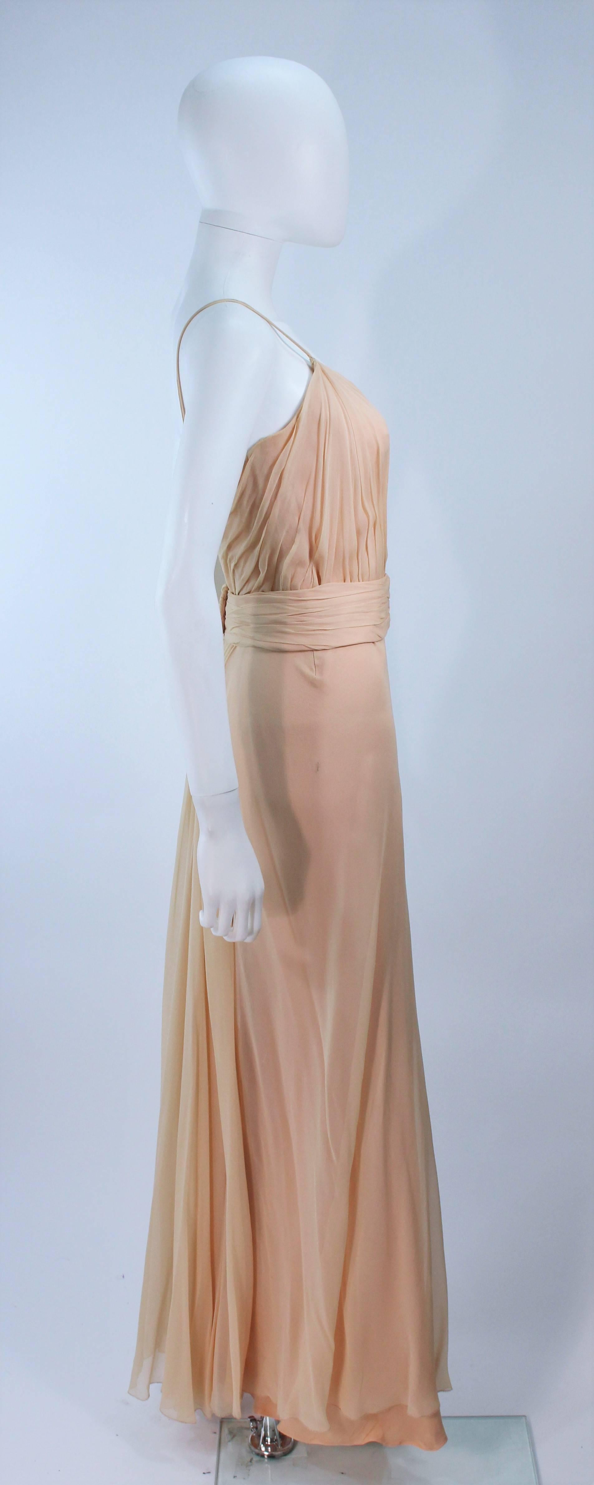 CEIL CHAPMAN Nude Chiffon Draped Gown Size 2 4 For Sale 2