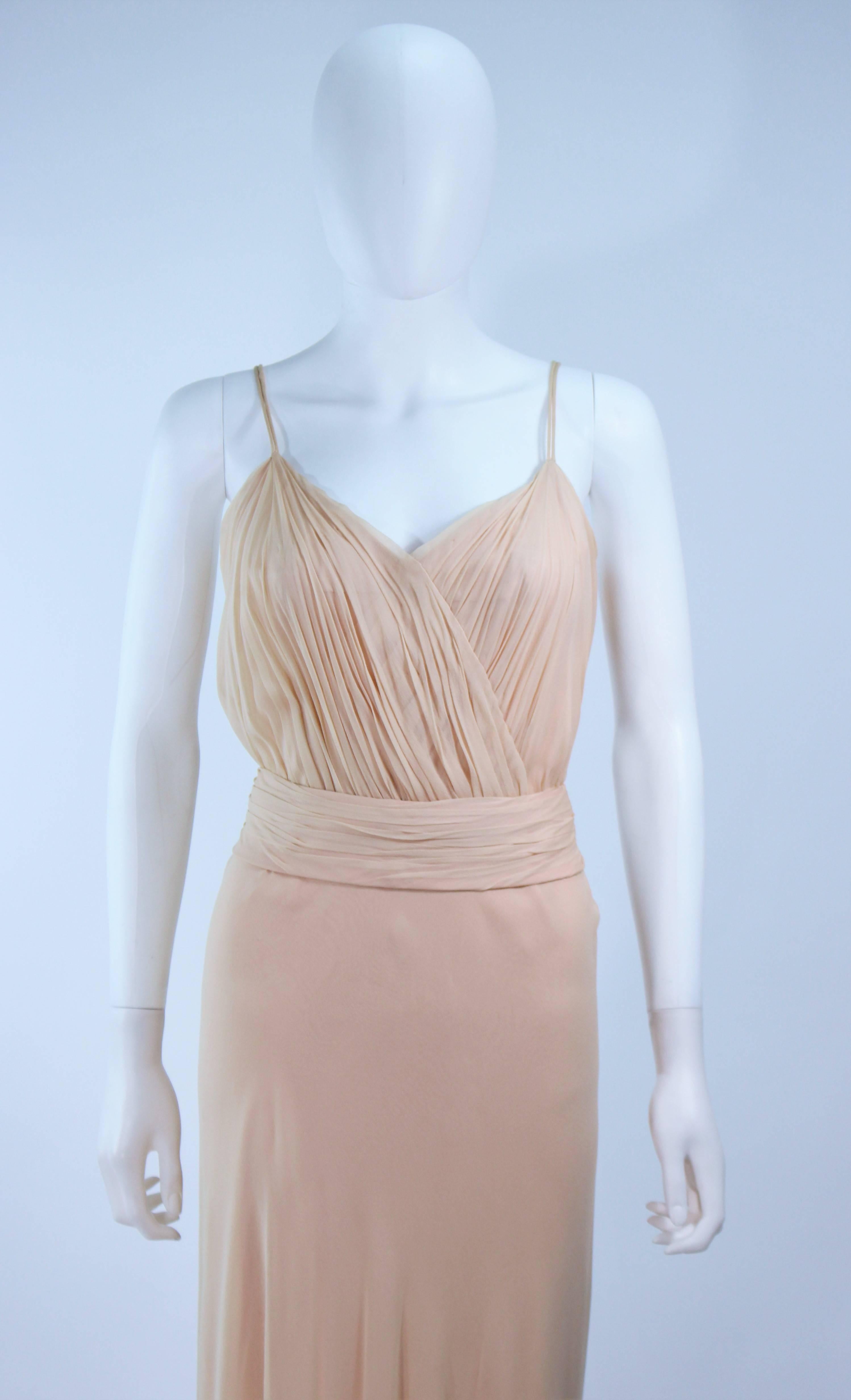 Brown CEIL CHAPMAN Nude Chiffon Draped Gown Size 2 4 For Sale