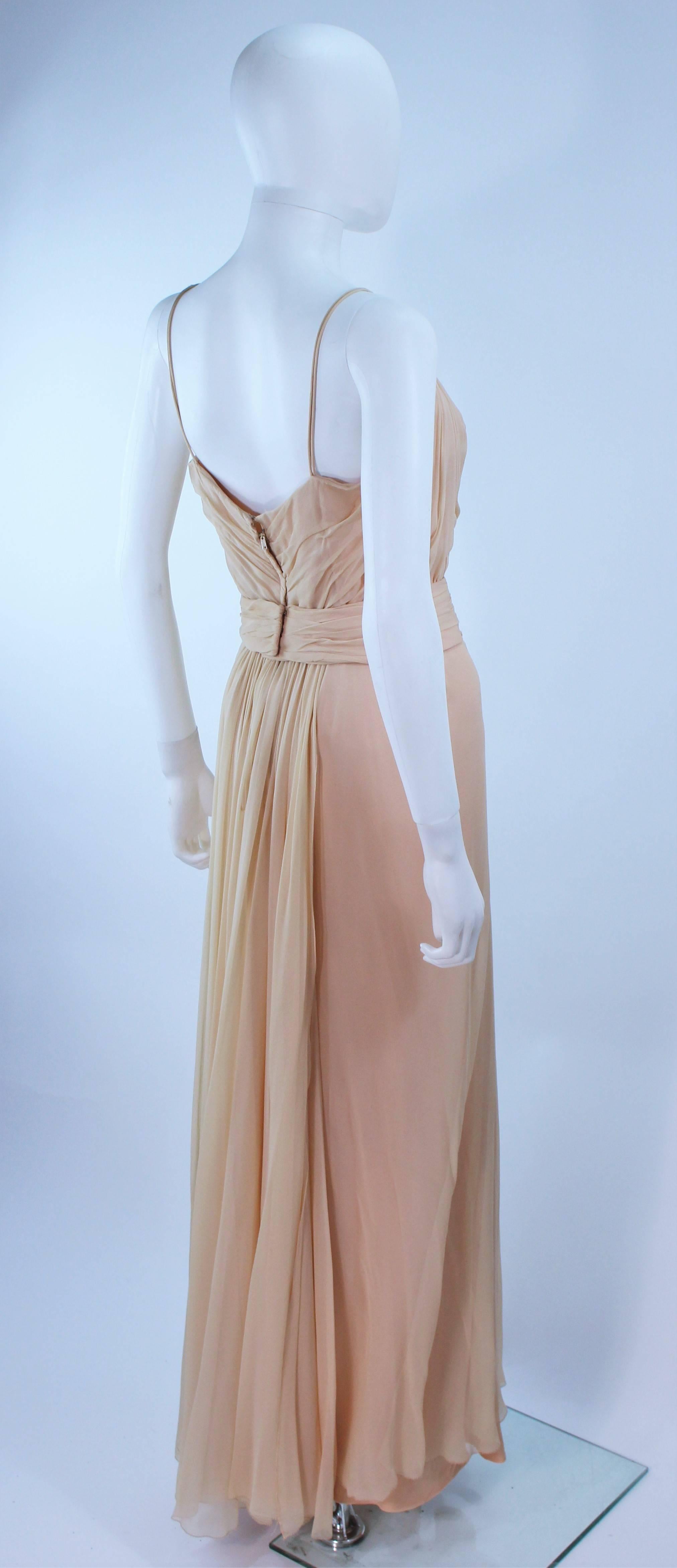 CEIL CHAPMAN Nude Chiffon Draped Gown Size 2 4 For Sale 3