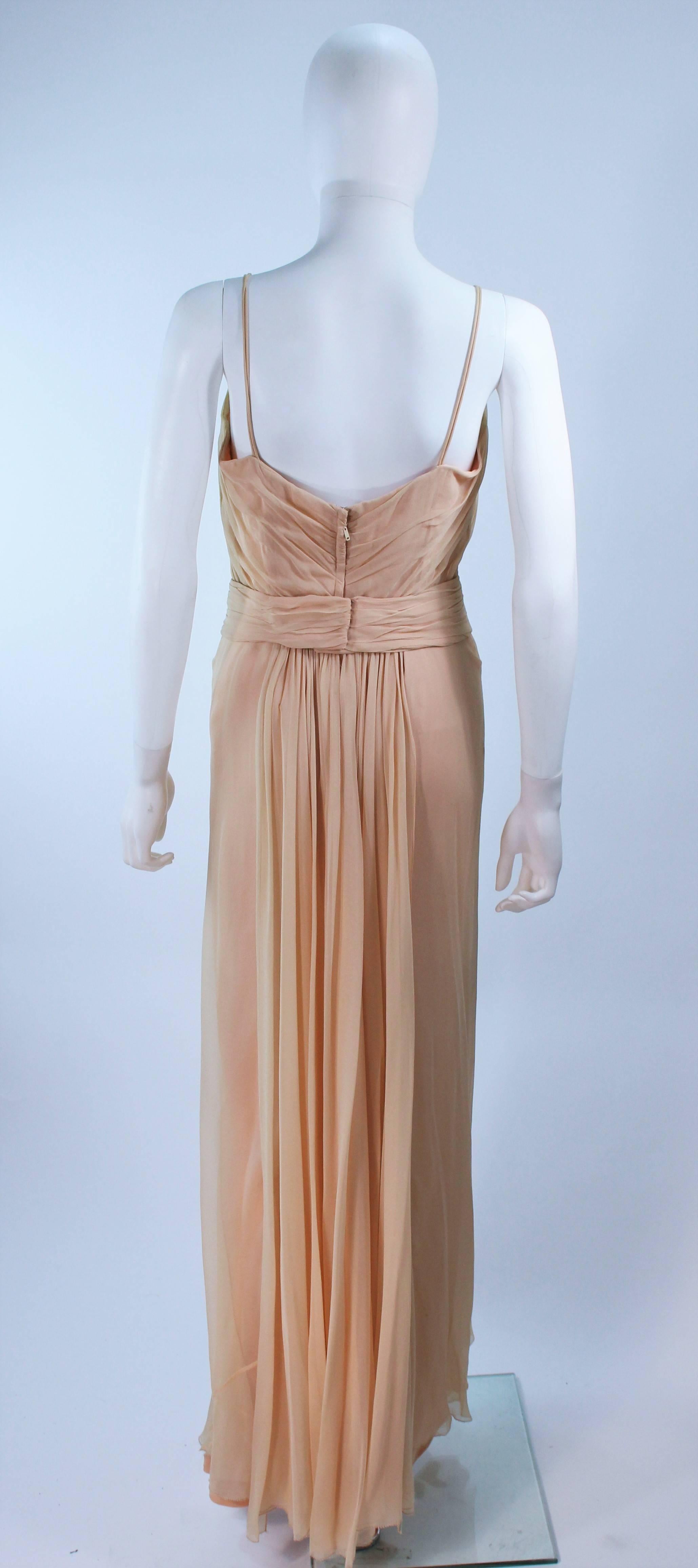 CEIL CHAPMAN Nude Chiffon Draped Gown Size 2 4 For Sale 4