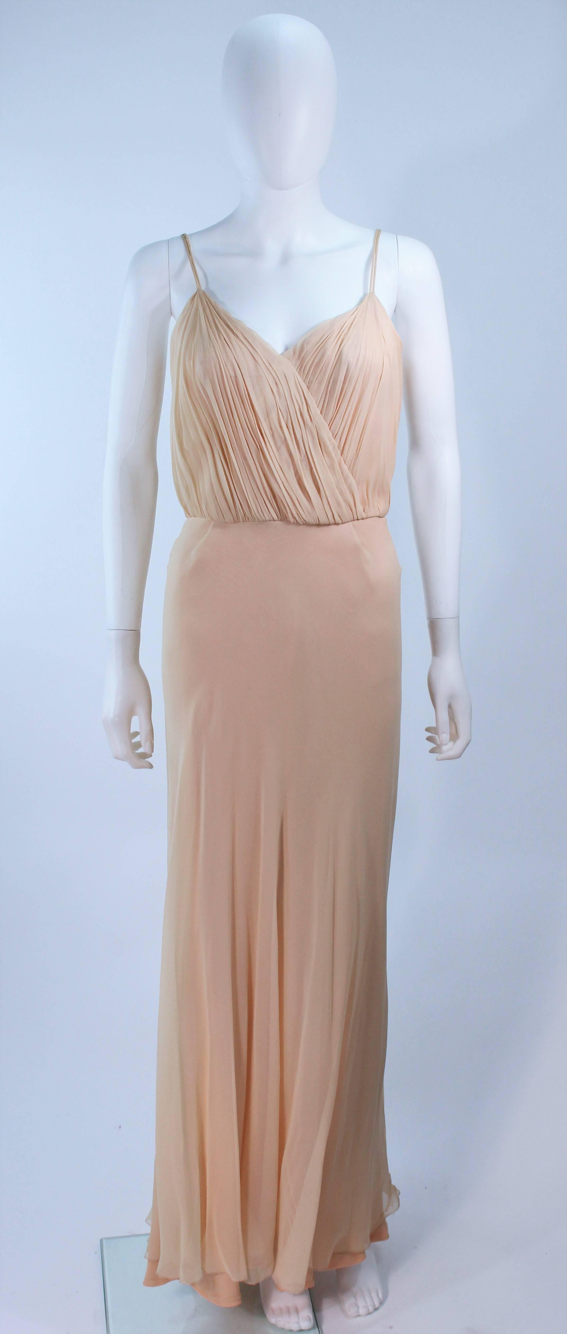 Women's CEIL CHAPMAN Nude Chiffon Draped Gown Size 2 4 For Sale