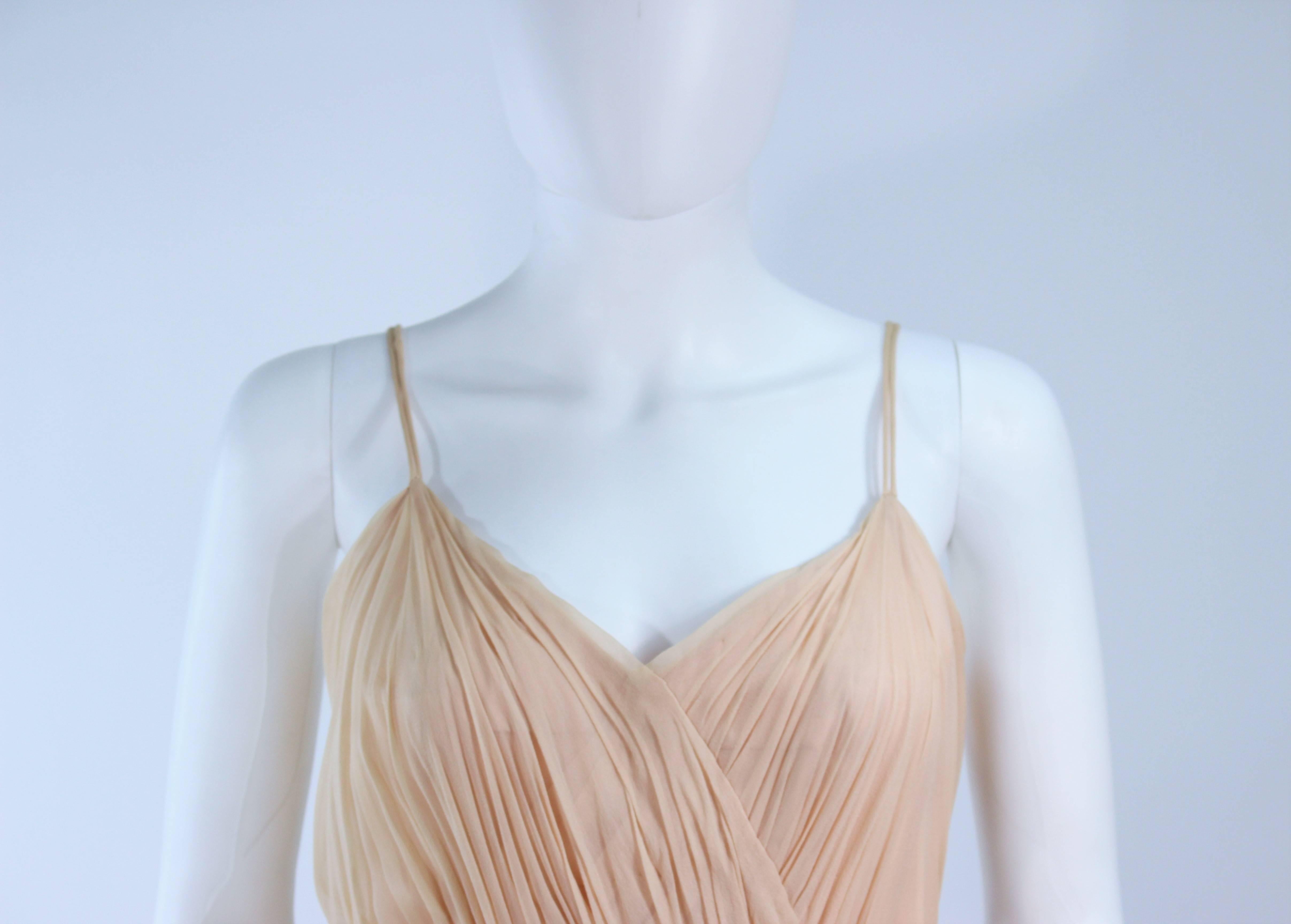 CEIL CHAPMAN Nude Chiffon Draped Gown Size 2 4 In Excellent Condition For Sale In Los Angeles, CA