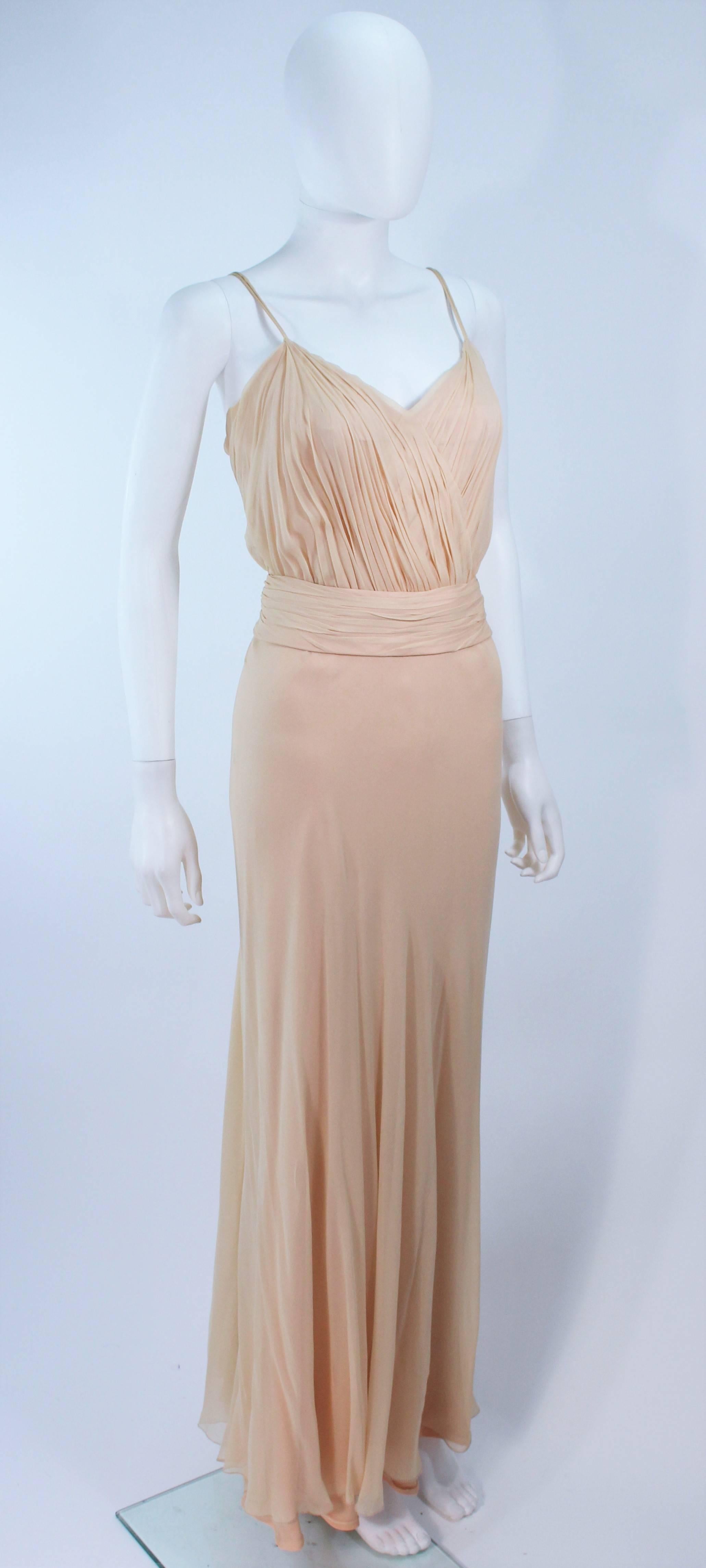 CEIL CHAPMAN Nude Chiffon Draped Gown Size 2 4 For Sale 1