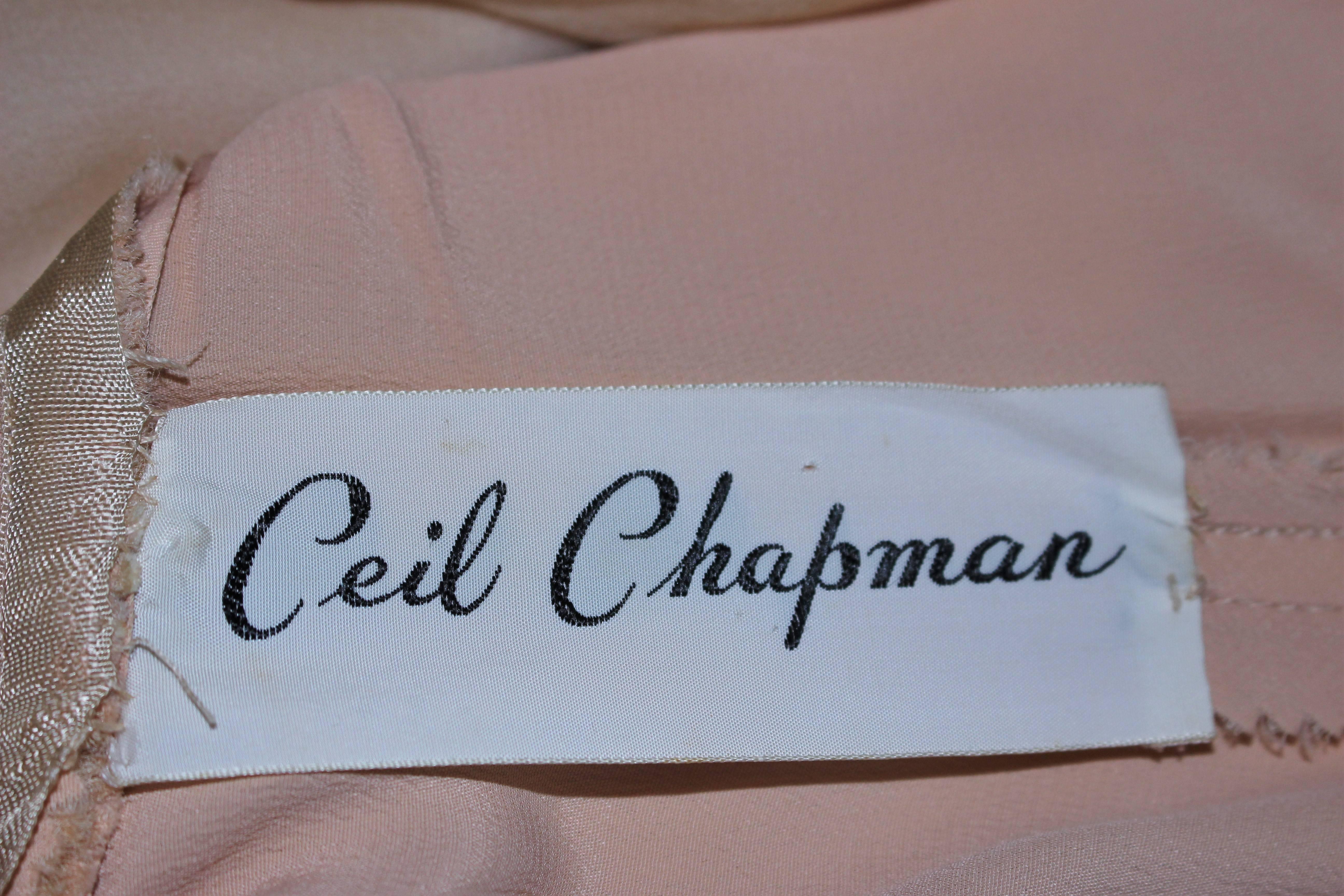 CEIL CHAPMAN Nude Chiffon Draped Gown Size 2 4 For Sale 5