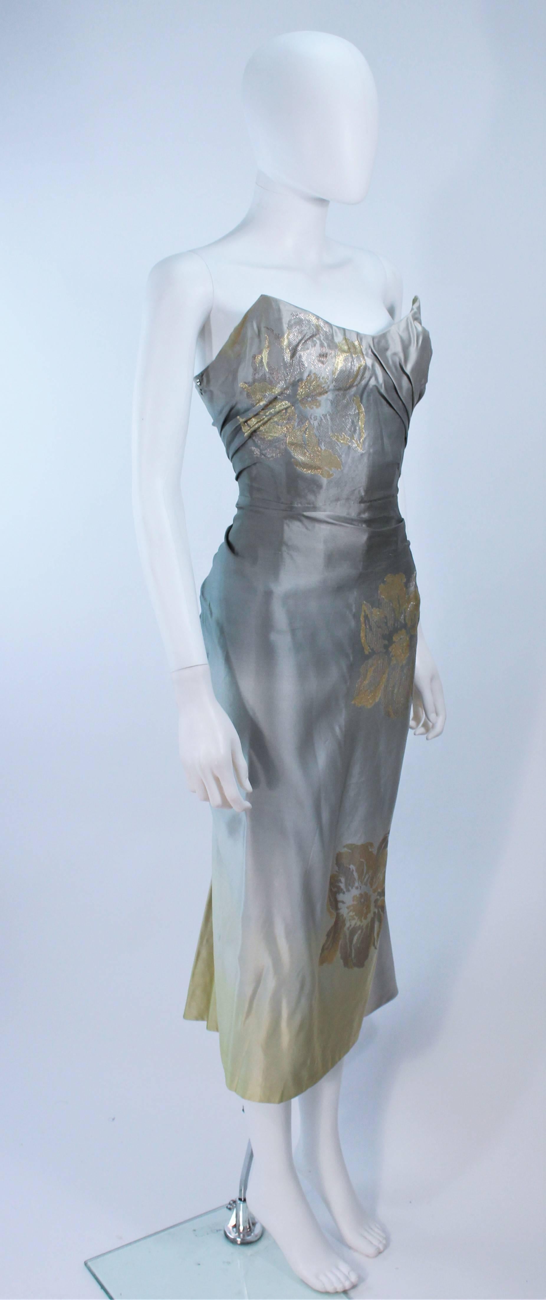 Vintage Gradient Pale Blue to Pale Yellow Draped Gown Size 0 In Good Condition For Sale In Los Angeles, CA