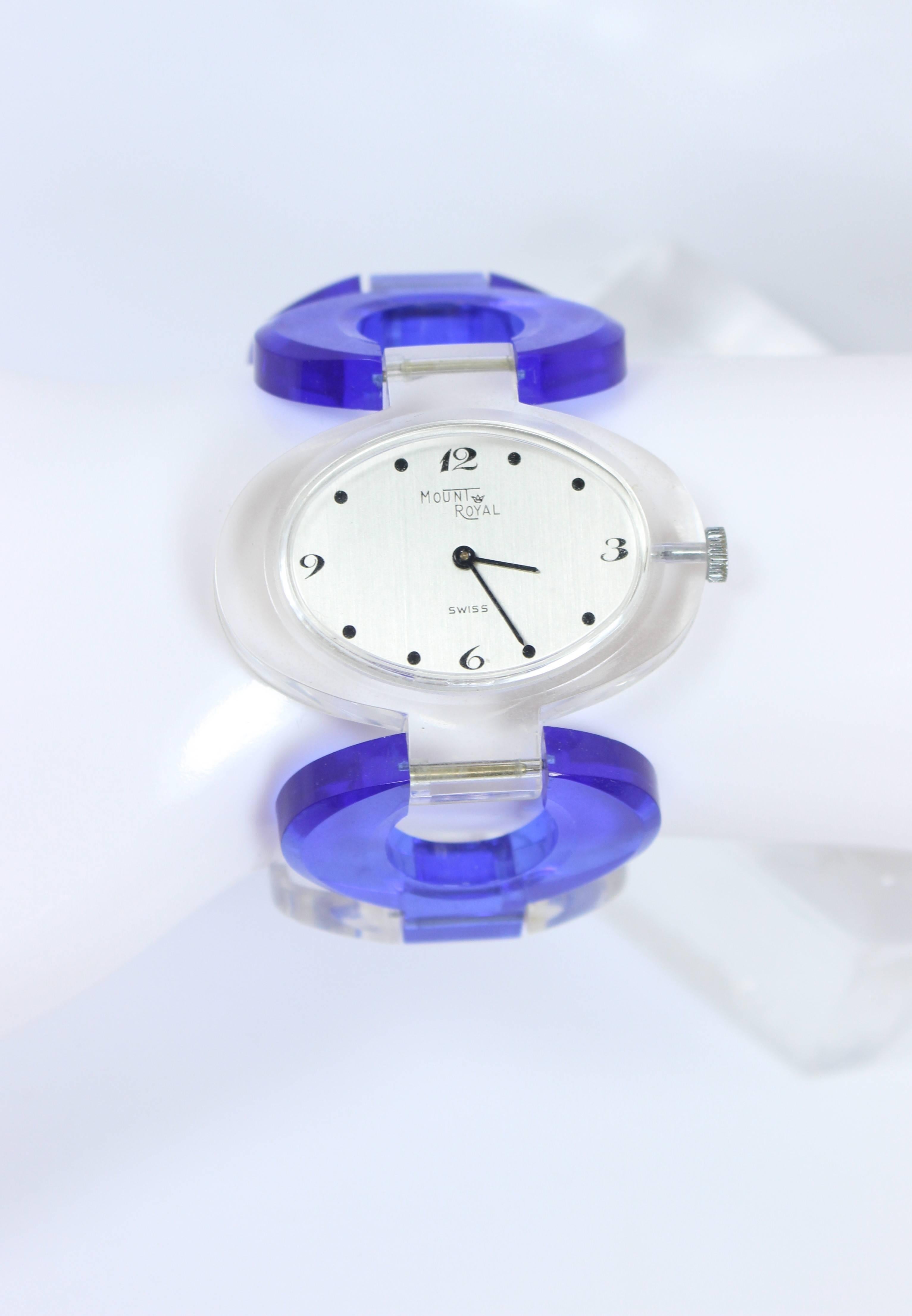 Blue & Clear Lucite Watch 1960's Mount Royal  For Sale 1