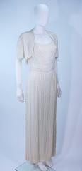 White Vintage Beaded Fringe Gown with Bolero Size 10