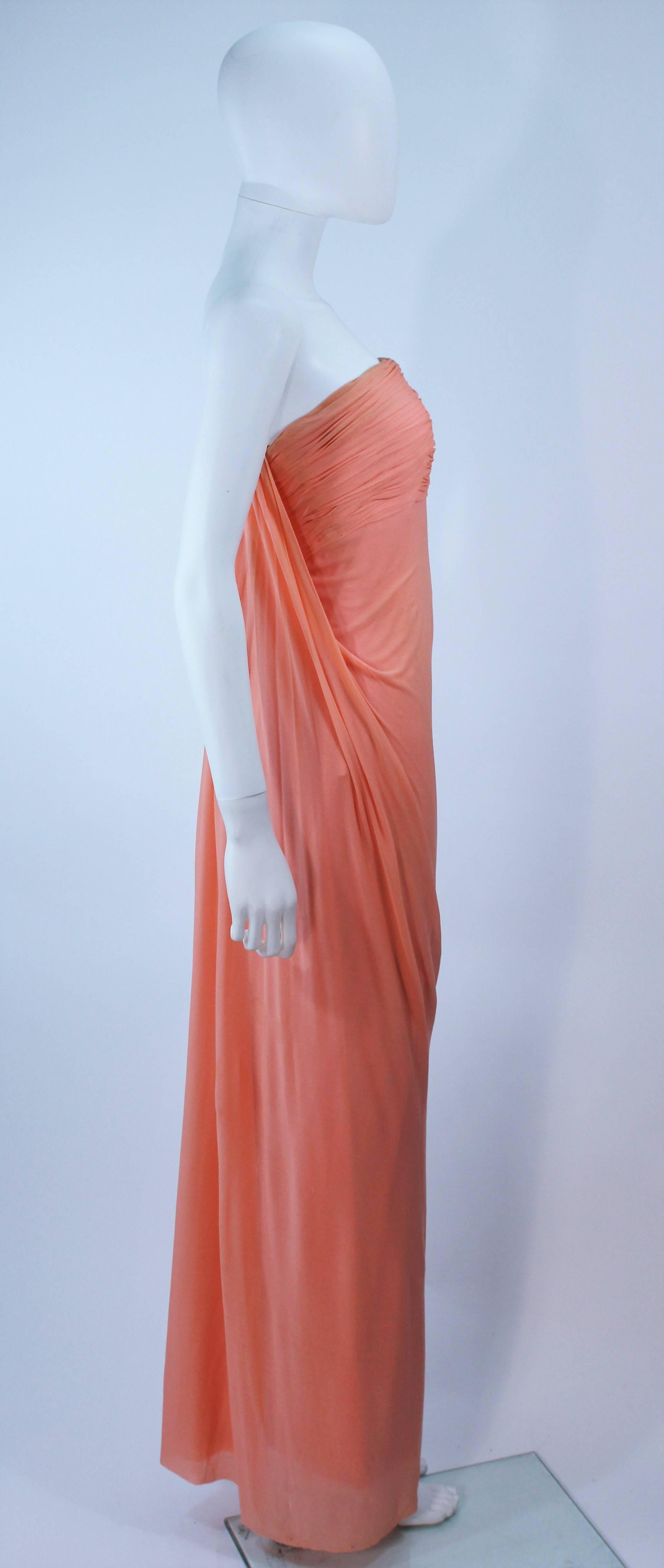 TRAVILLA Peach Strapless Jersey Draped Gown Size 4 For Sale 2