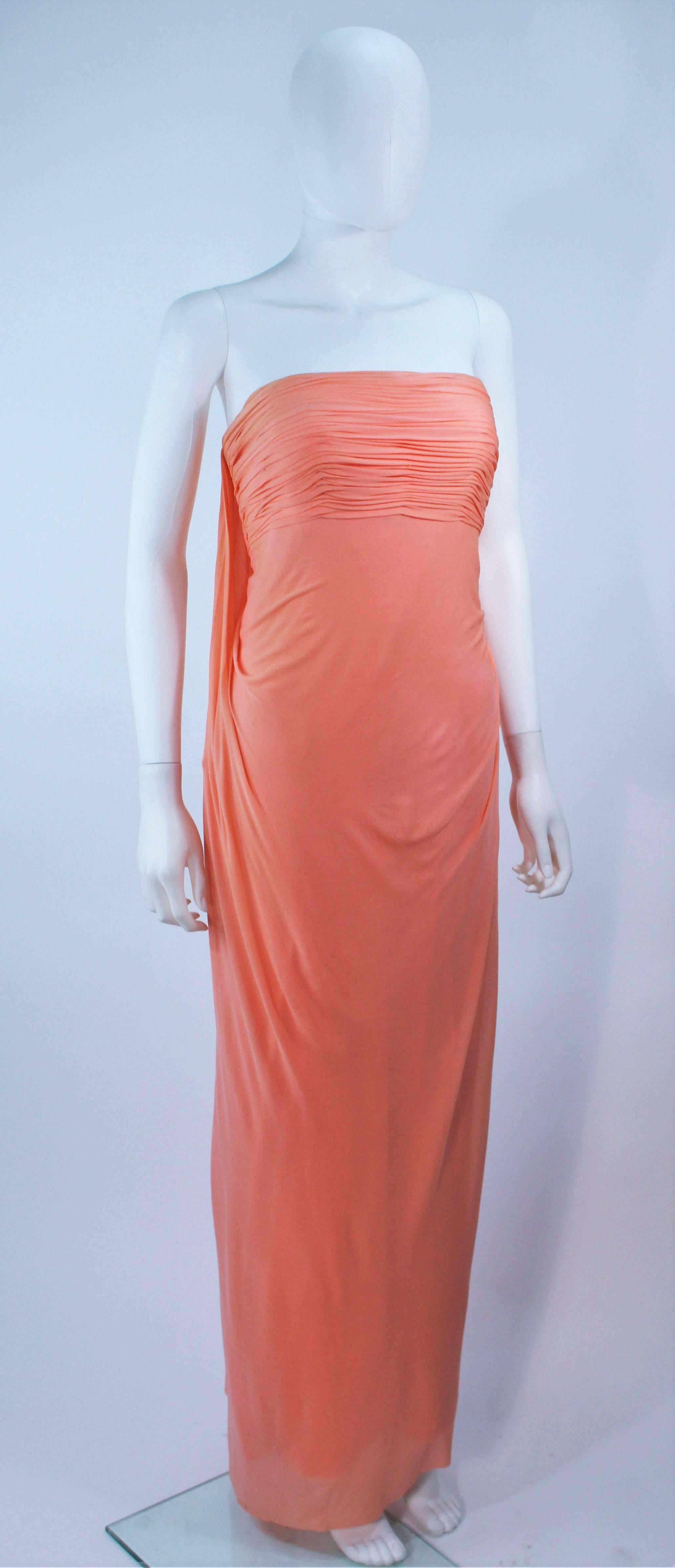 Women's TRAVILLA Peach Strapless Jersey Draped Gown Size 4 For Sale