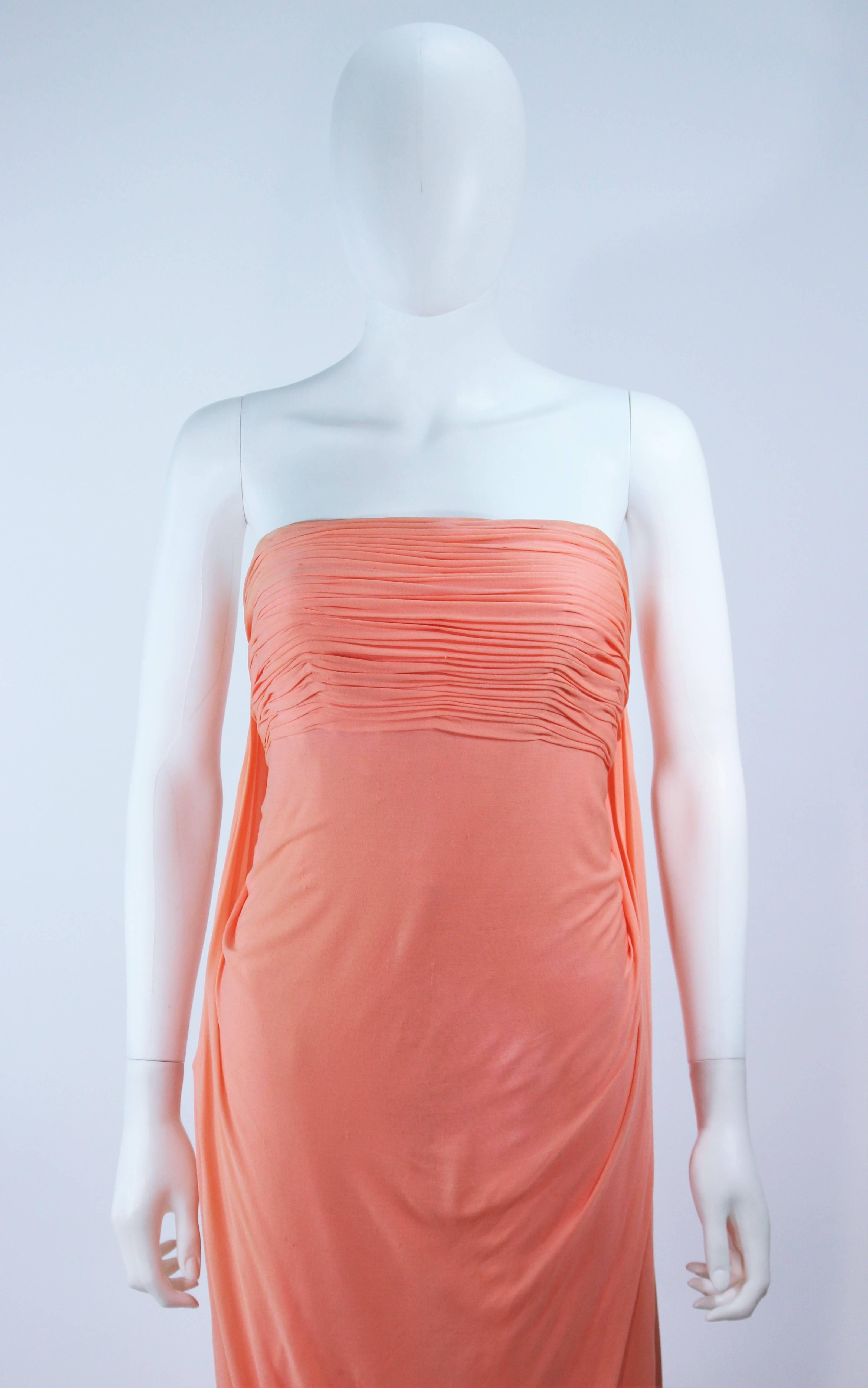 Orange TRAVILLA Peach Strapless Jersey Draped Gown Size 4 For Sale
