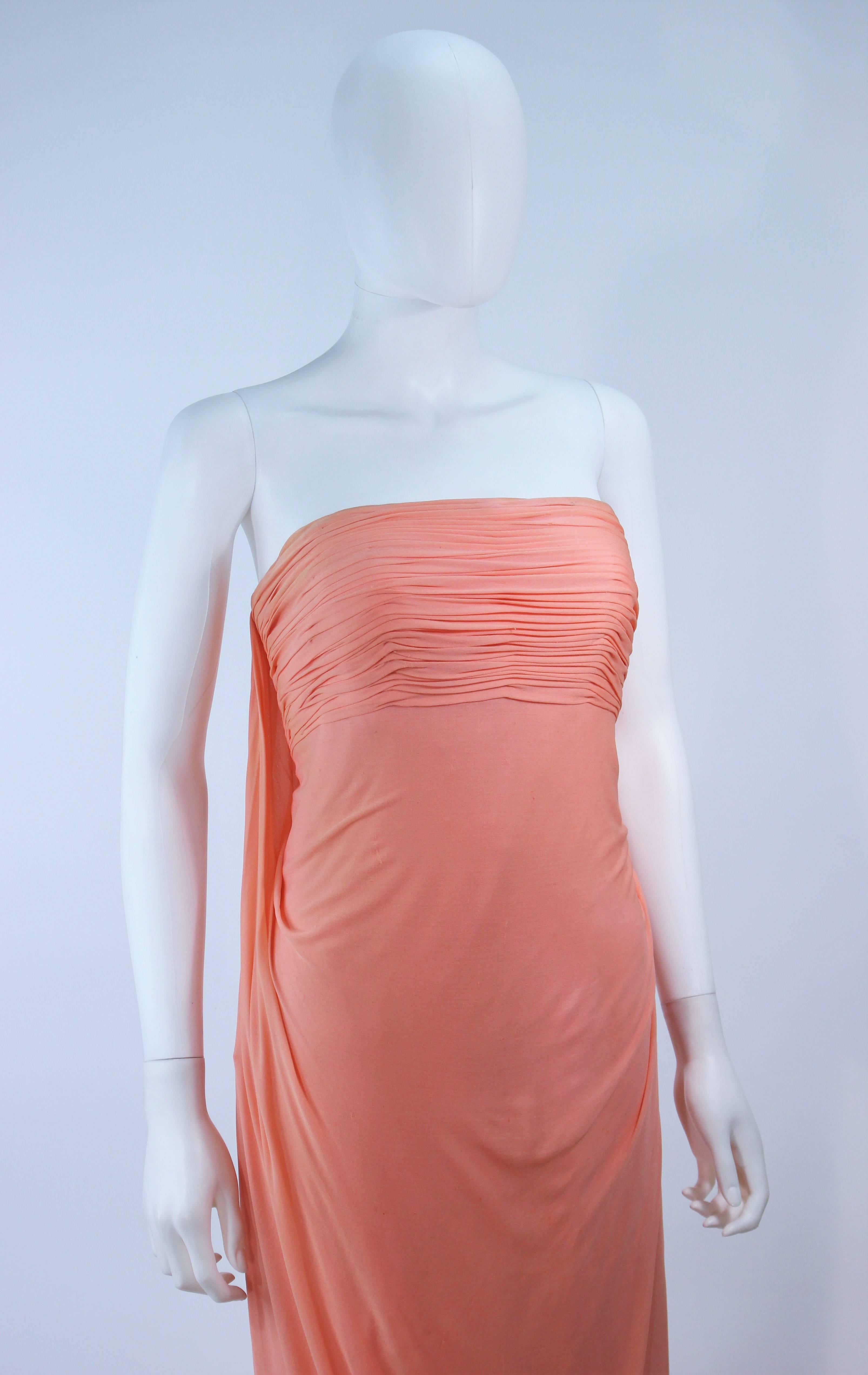 TRAVILLA Peach Strapless Jersey Draped Gown Size 4 For Sale 1