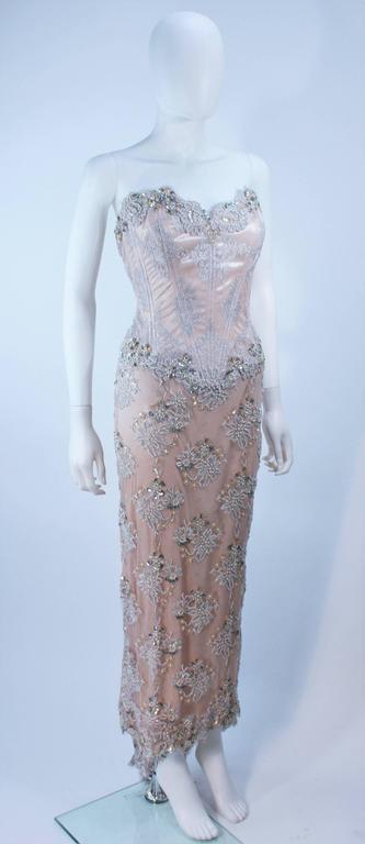 VICKY TIEL Blush Beaded Lace Corset Gown Size 6 at 1stDibs | vicky formal  lace corset dress, underworld amelia dress