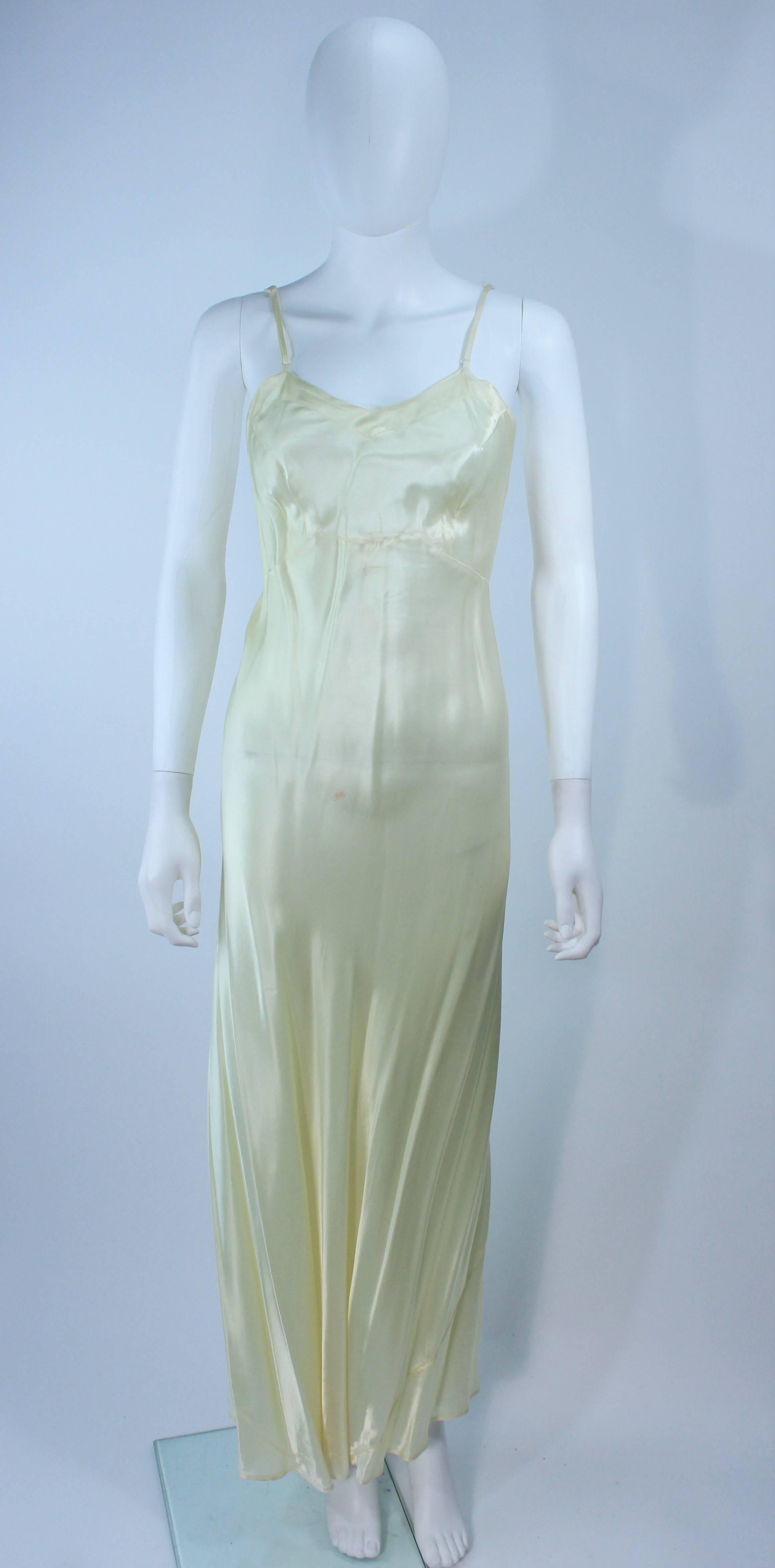 Vintage 1930's Yellow Satin Gown and Sheer Floral Overlay Size 0 2 For Sale 3