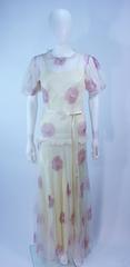Vintage 1930's Yellow Satin Gown and Sheer Floral Overlay Size 0 2