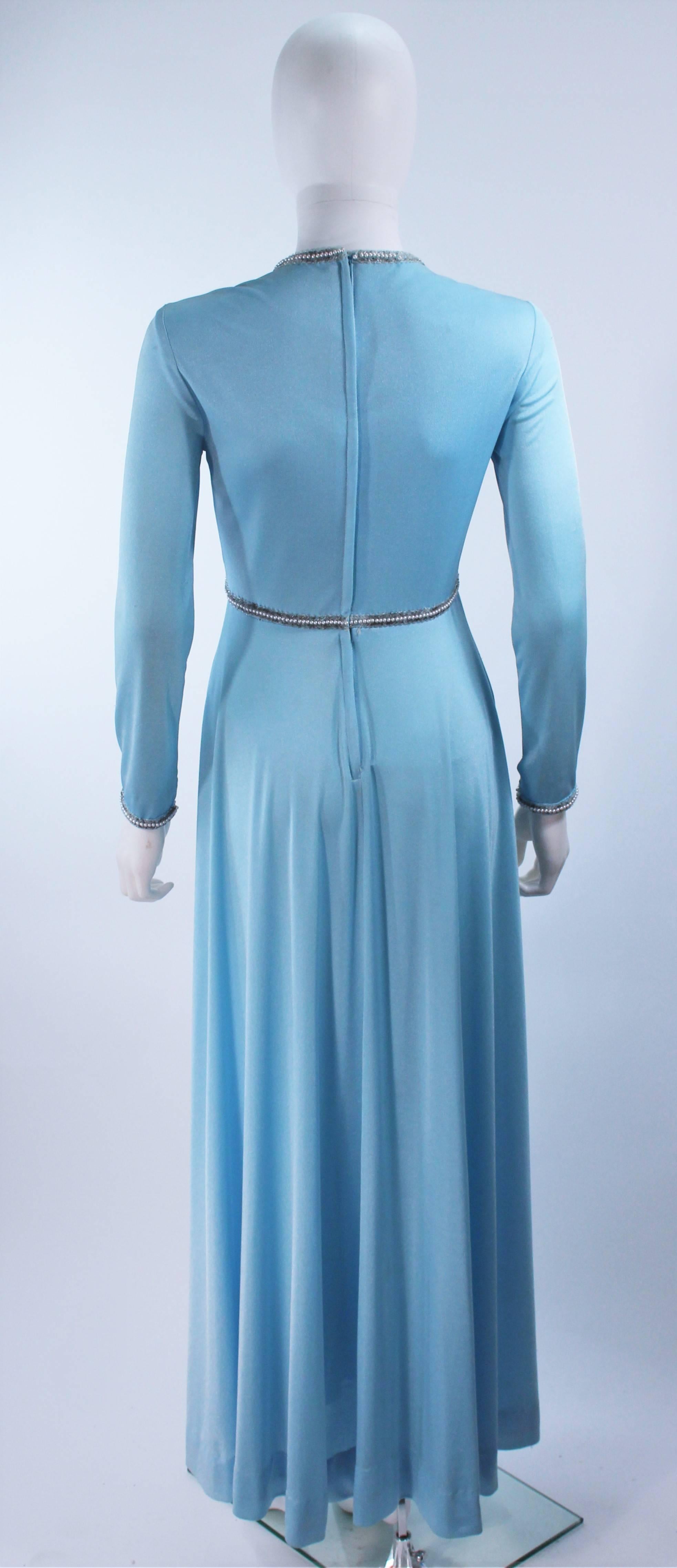 1970's Blue Jersey Gown with Beaded Applique Size Medium  For Sale 5