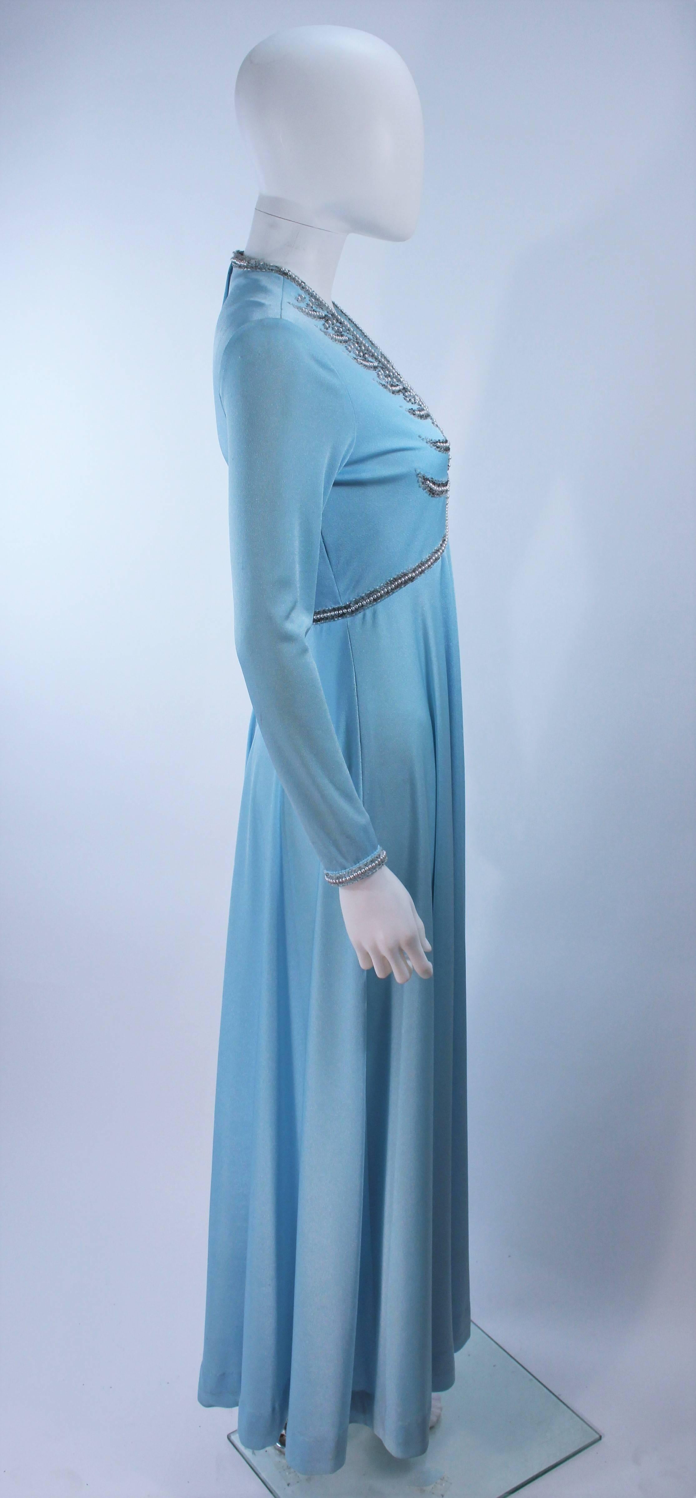 Robe en jersey bleu avec appliques perlées des années 1970 Taille Medium en vente 3