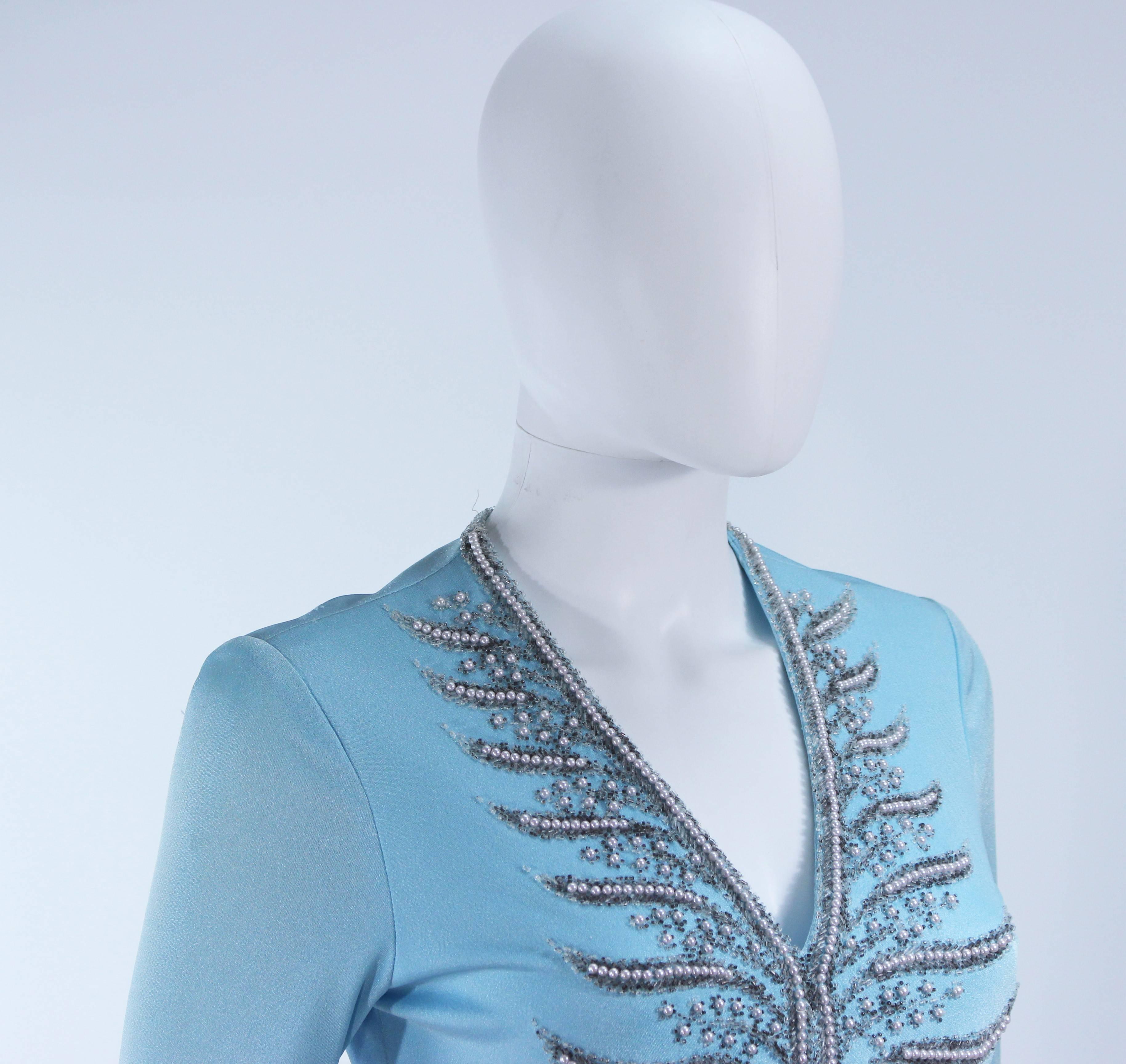 Blaues Jersey-Kleid aus den 1970er Jahren mit Perlenapplikation, Größe Medium  im Angebot 3
