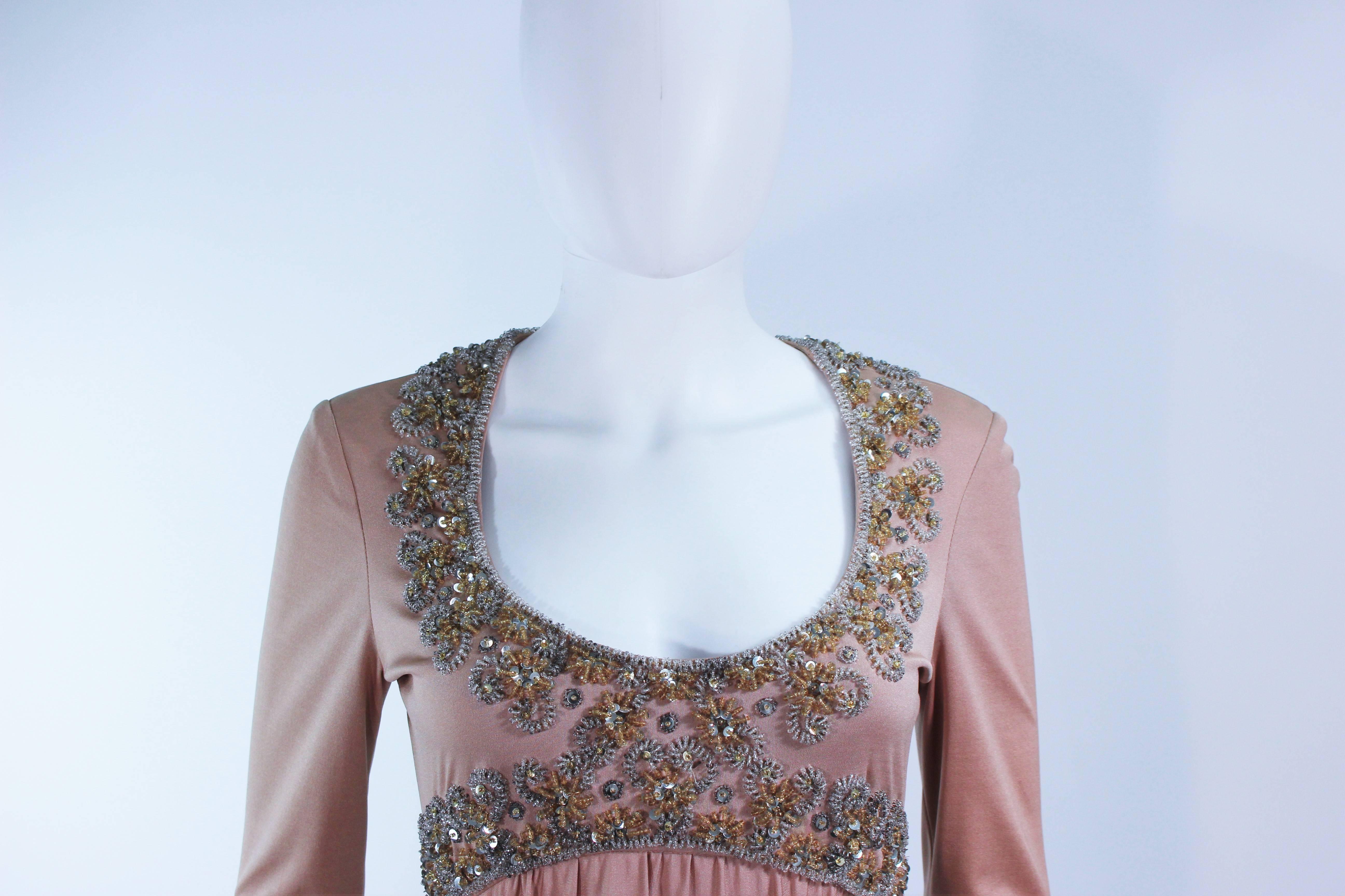 VICTORIA ROYAL Toffee Jersey Embellished Gown Size 6 8 In Excellent Condition For Sale In Los Angeles, CA