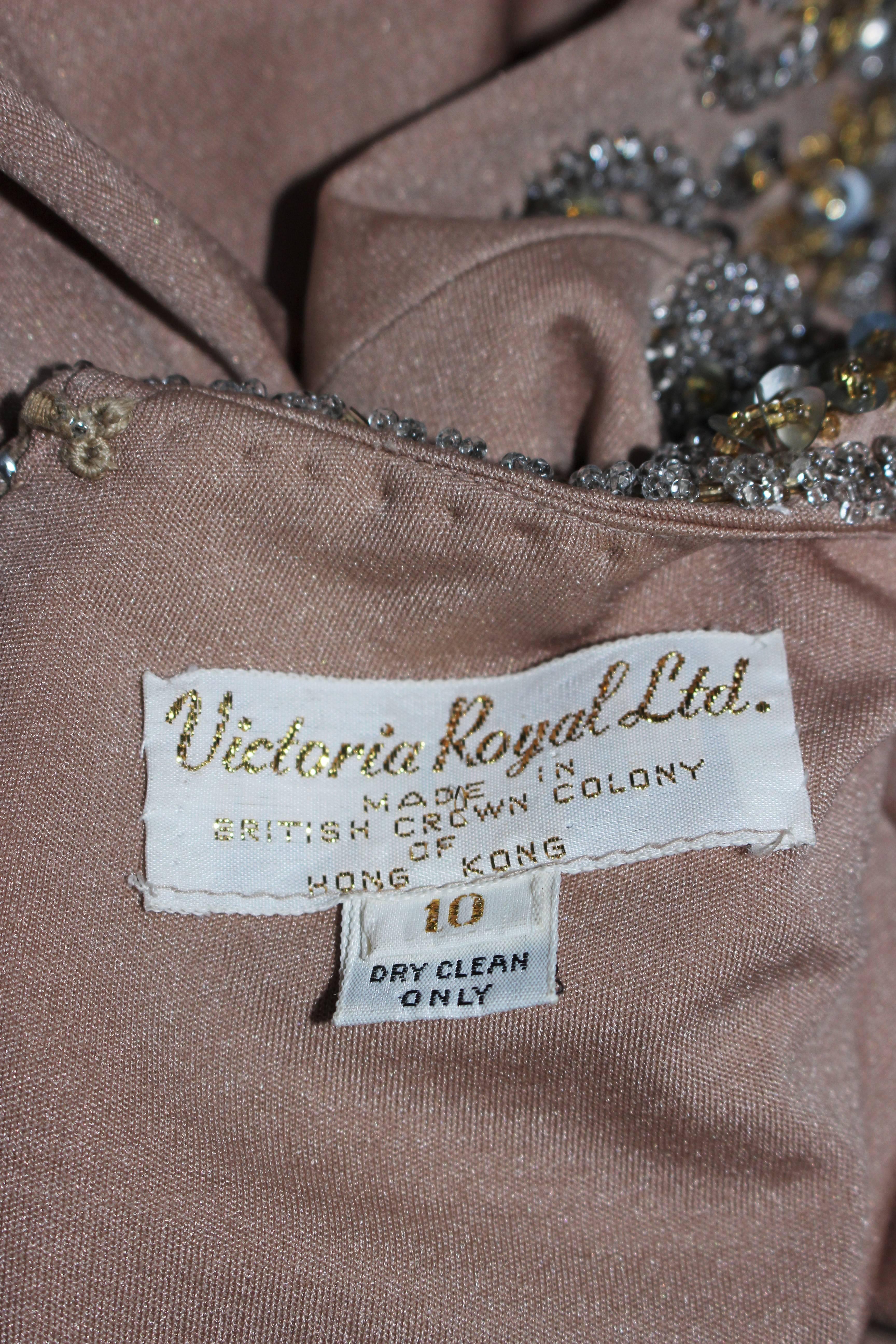 VICTORIA ROYAL Toffee Jersey Embellished Gown Size 6 8 For Sale 5
