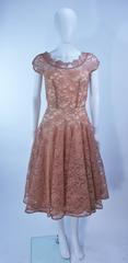1950's Beige Lace Cocktail Dress with Full Skirt Size 2 4