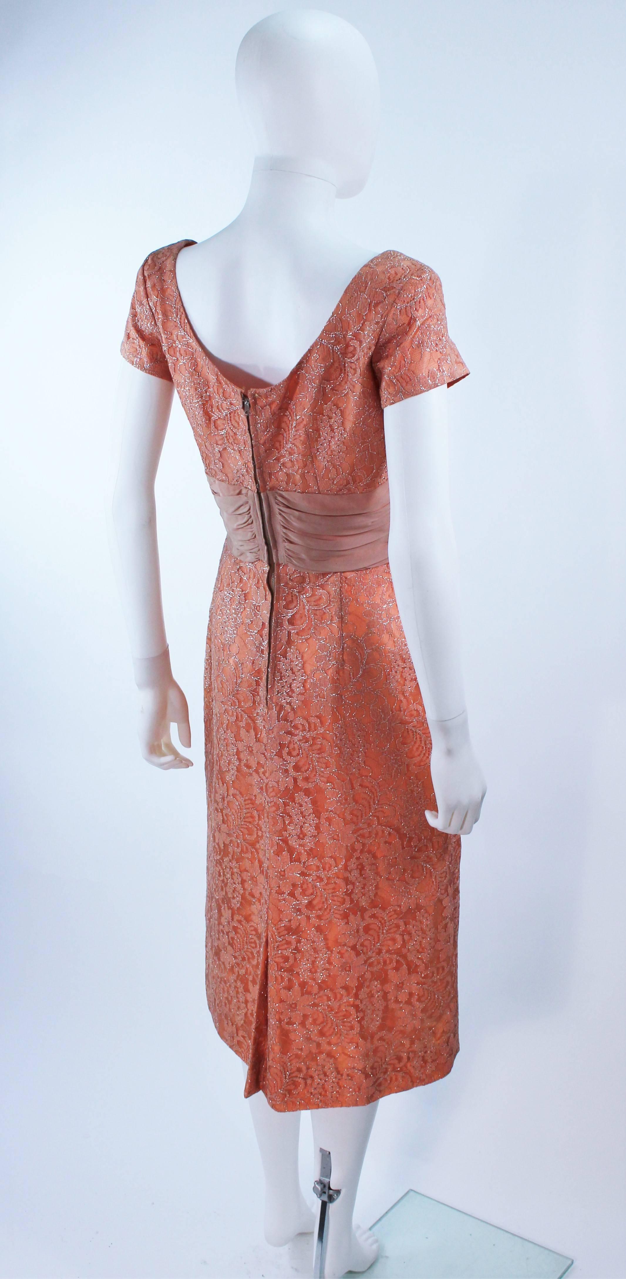 Women's 1950's Peach Metallic Lace Short Sleeve Cocktail Dress Size 6 For Sale