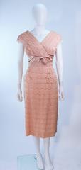 1950's Tiered Blush Lace Cocktail Dress with Rhinestone Applique Size 6 8