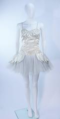 Ivory Satin and Rhinestone Burlesque Costume with Tulle Skirt Size 2 4