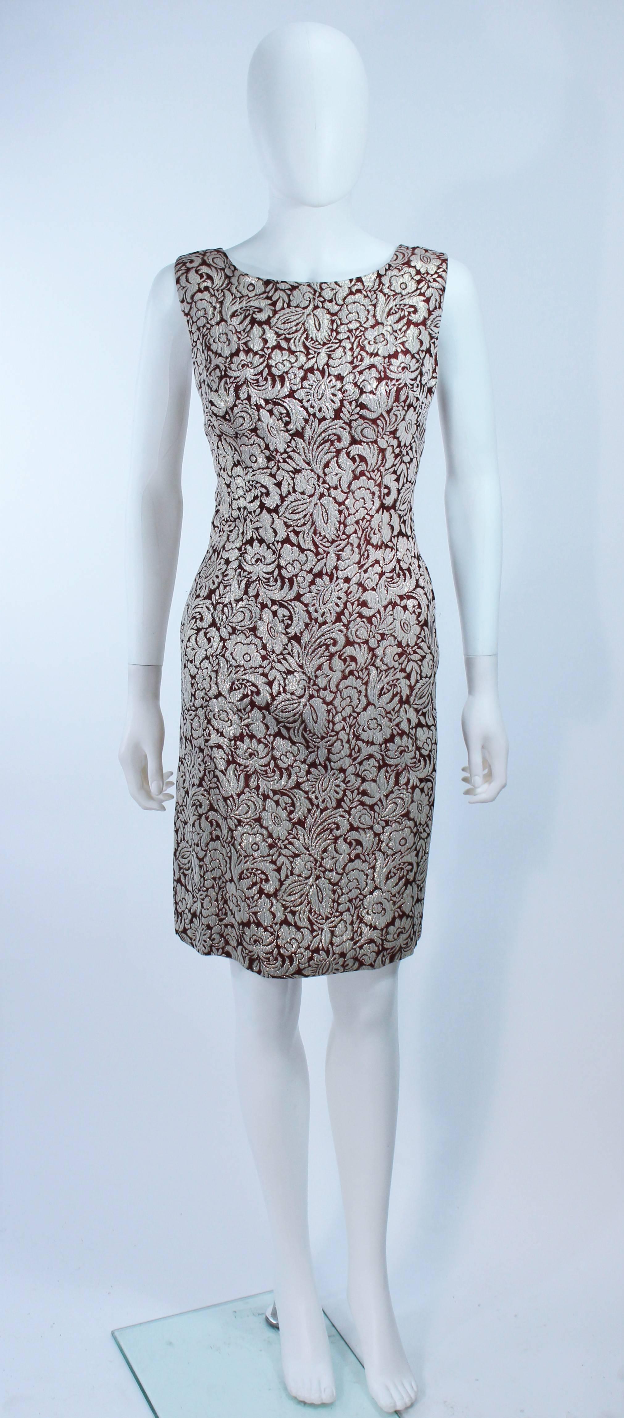 Burgundy Floral Brocade Metallic 1960's Mink Trim Dress Ensemble Size 4 In Excellent Condition For Sale In Los Angeles, CA