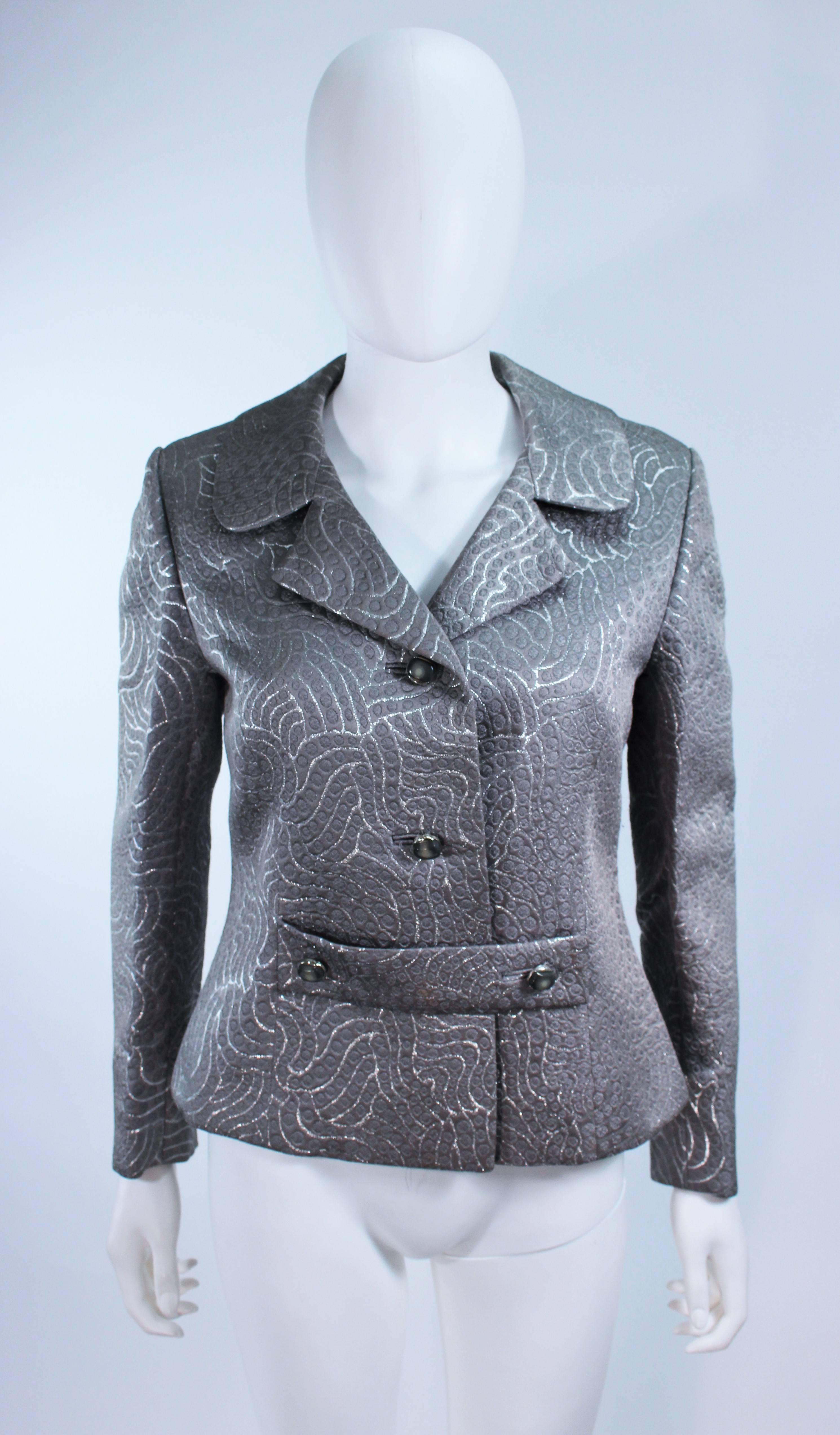 Silver Metallic 1960's Brocade Dress and Coat Ensemble Size 10 For Sale 1