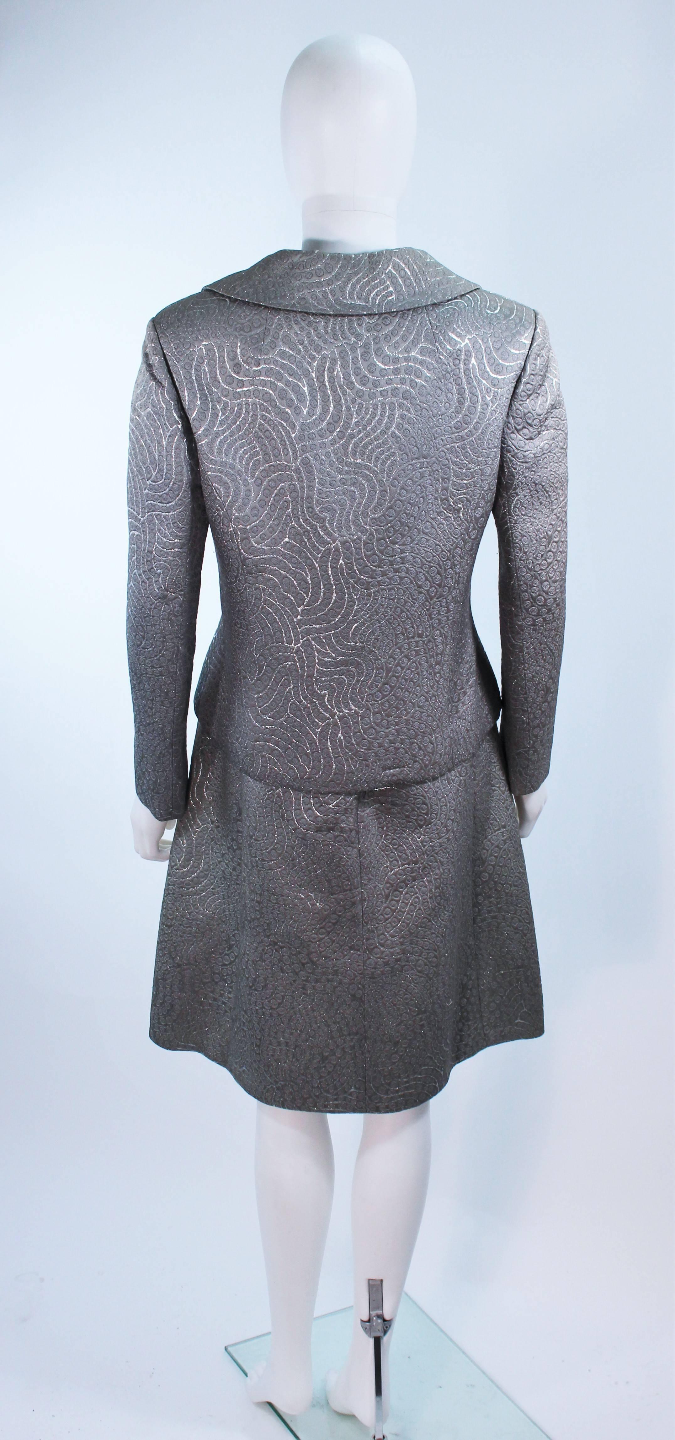 Silver Metallic 1960's Brocade Dress and Coat Ensemble Size 10 In Excellent Condition For Sale In Los Angeles, CA