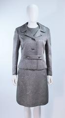 Silver Metallic 1960's Brocade Dress and Coat Ensemble Size 10