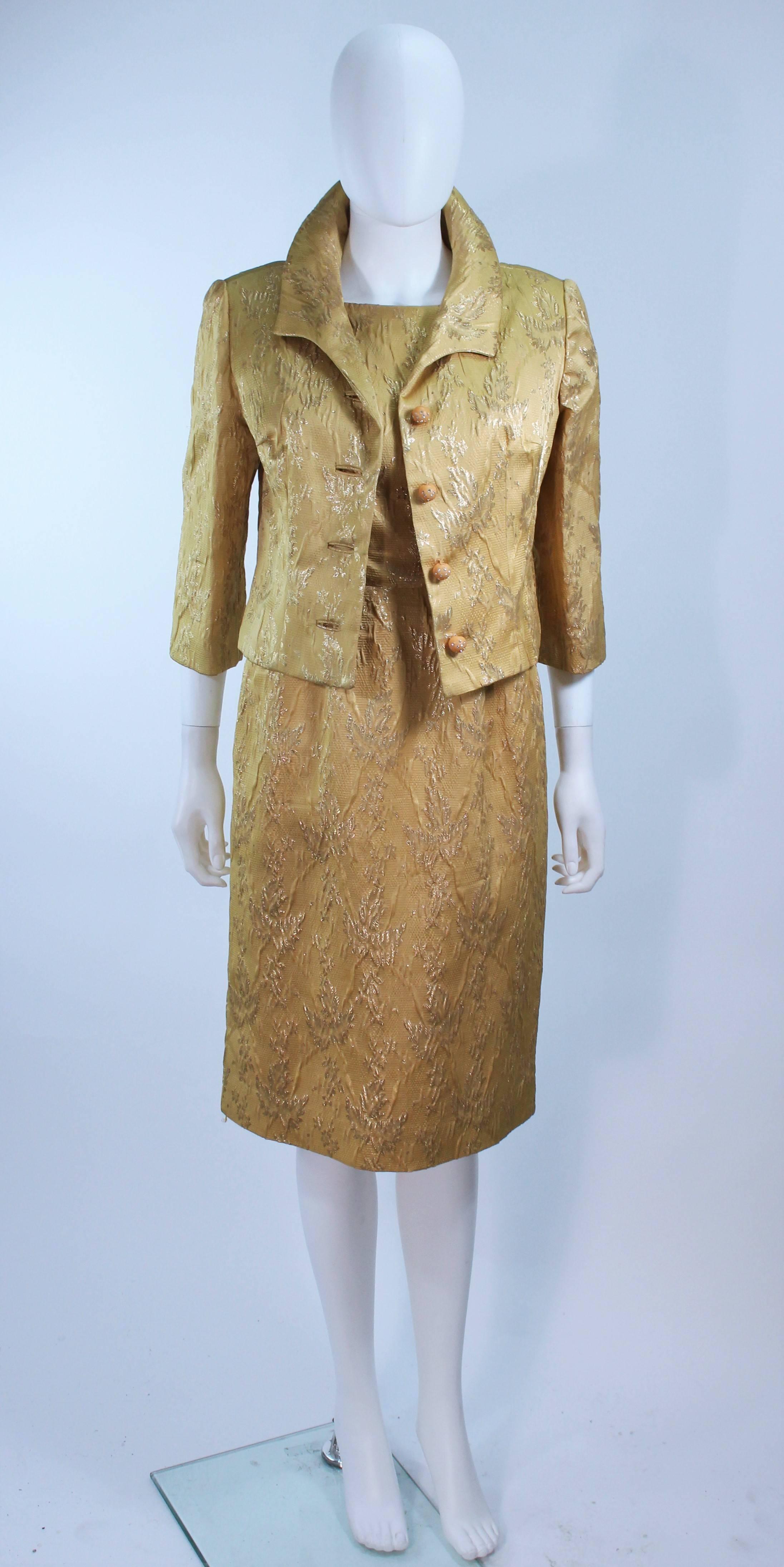 ANDREW ARKON 1960's Yellow Brocade Dress Ensemble Size 4 In Excellent Condition For Sale In Los Angeles, CA