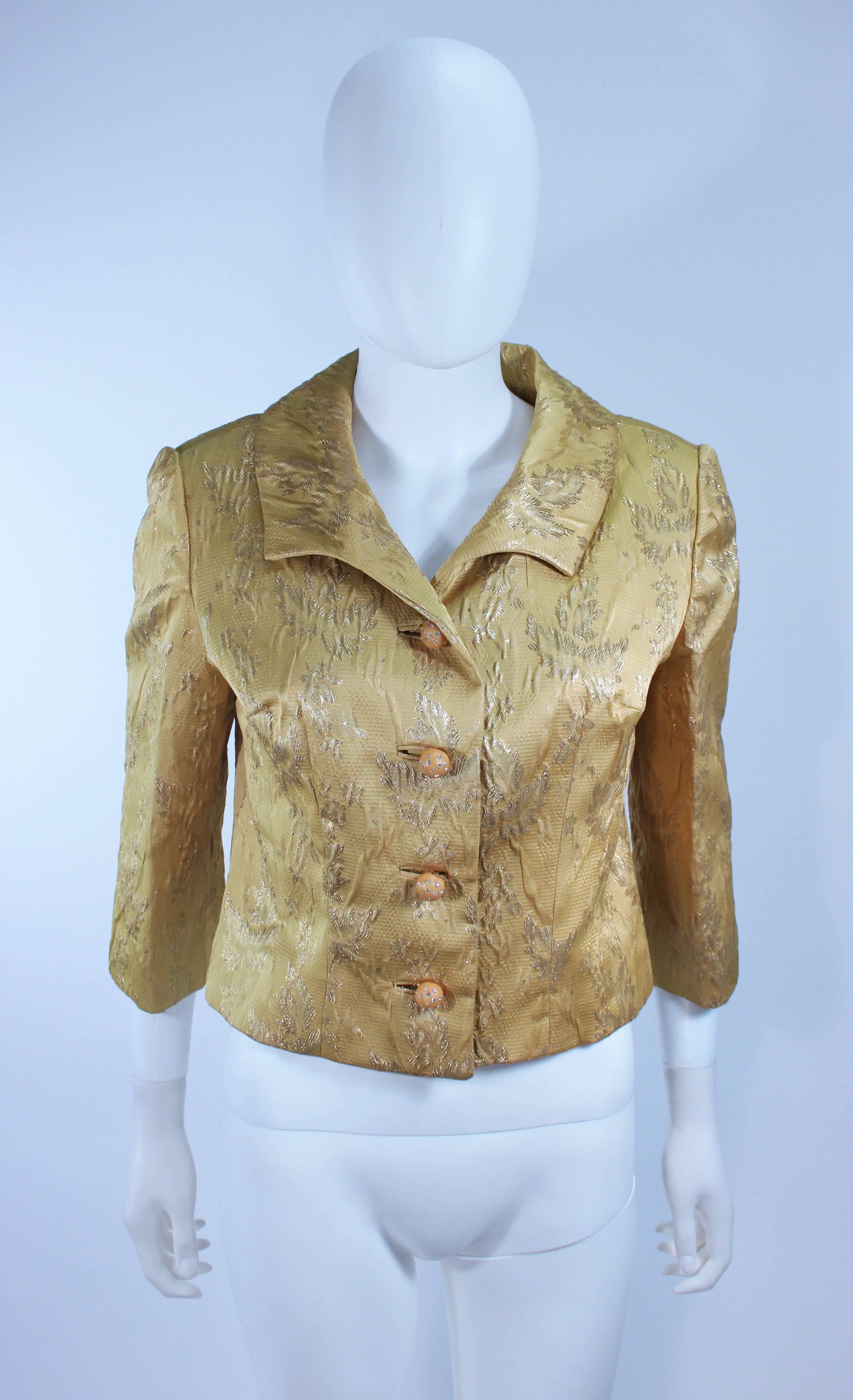 ANDREW ARKON 1960's Yellow Brocade Dress Ensemble Size 4 For Sale 3
