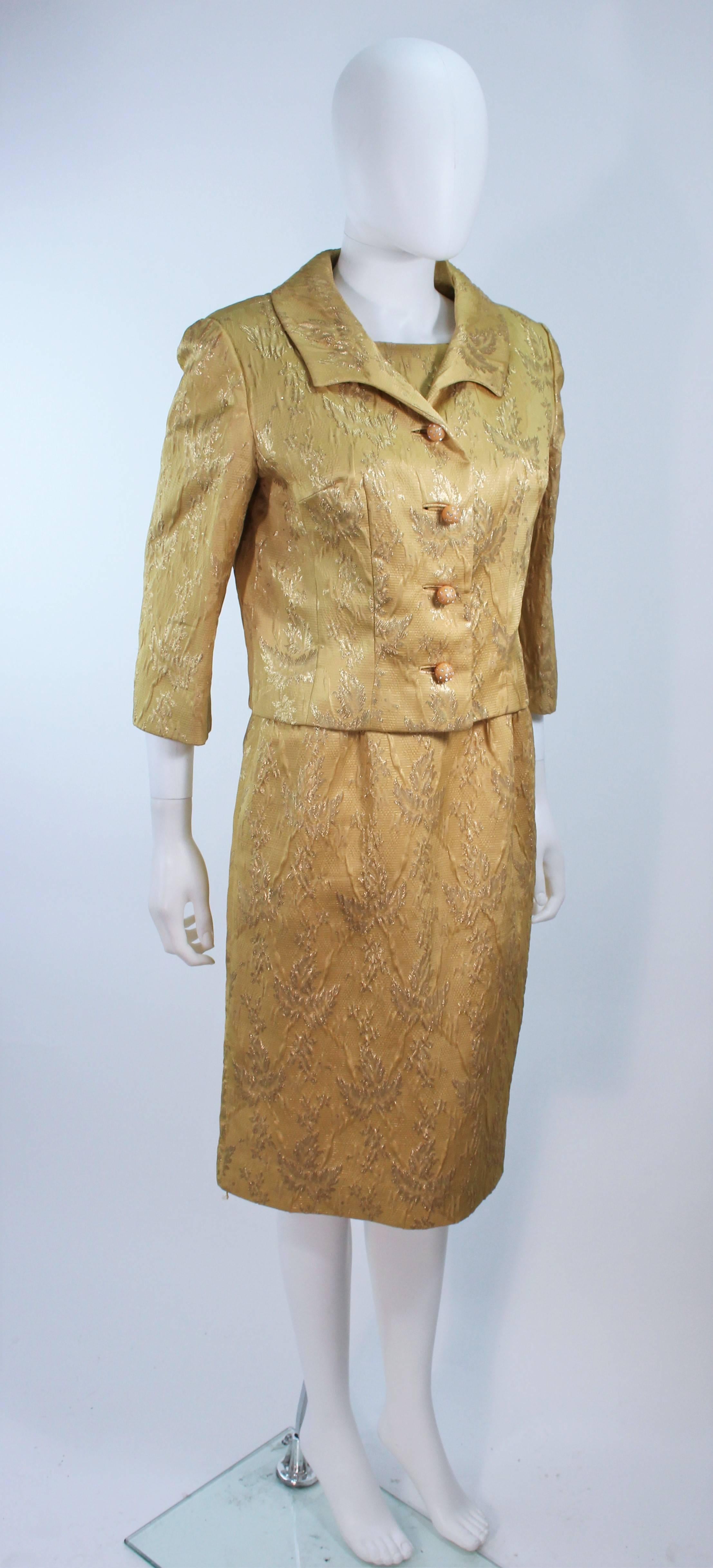 Women's ANDREW ARKON 1960's Yellow Brocade Dress Ensemble Size 4 For Sale
