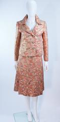 Jimi Fox Peach & Gold Brocade Skirt Suit with Rhinestone Buttons Size 6