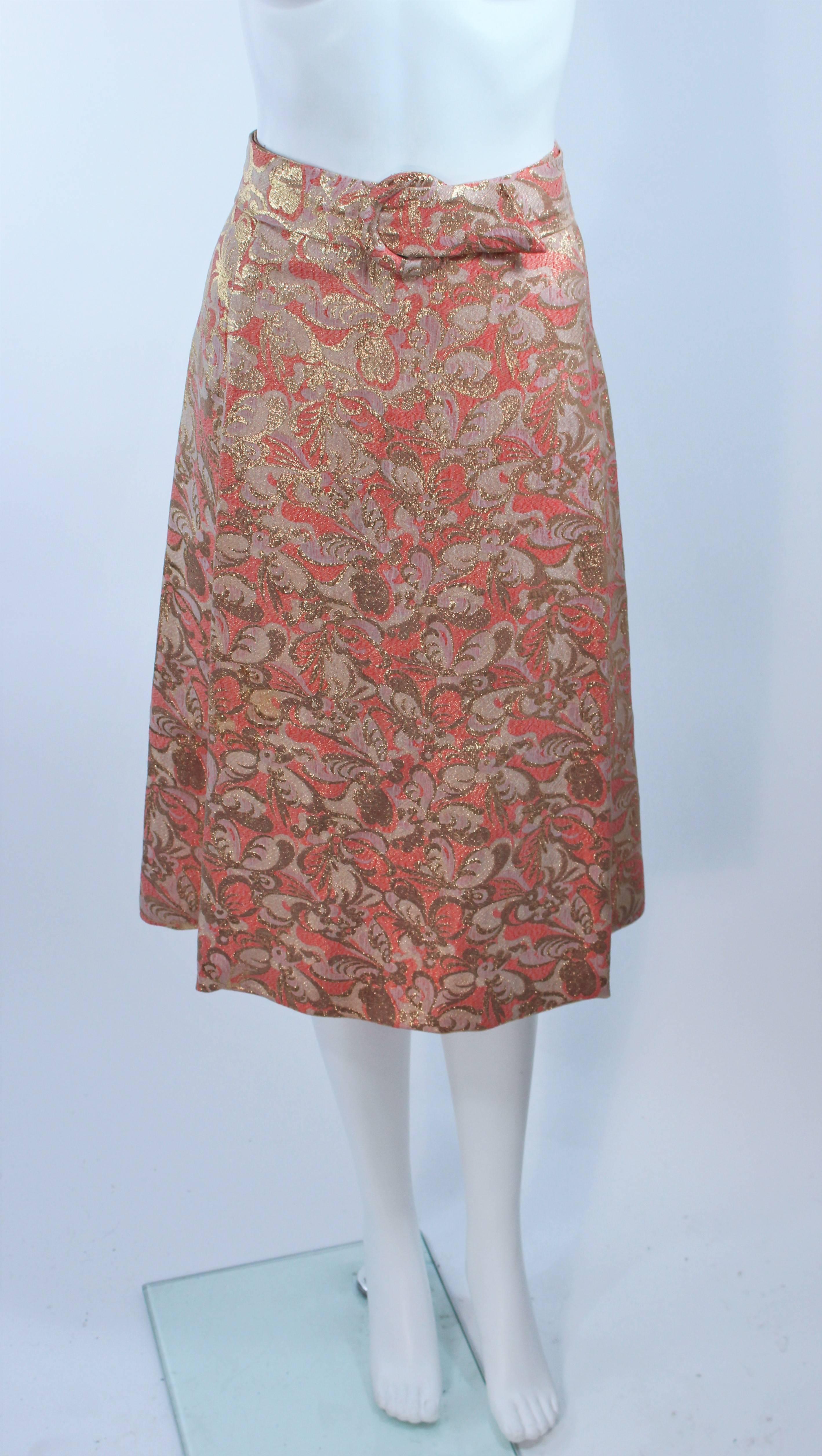 Jimi Fox Peach & Gold Brocade Skirt Suit with Rhinestone Buttons Size 6 For Sale 3