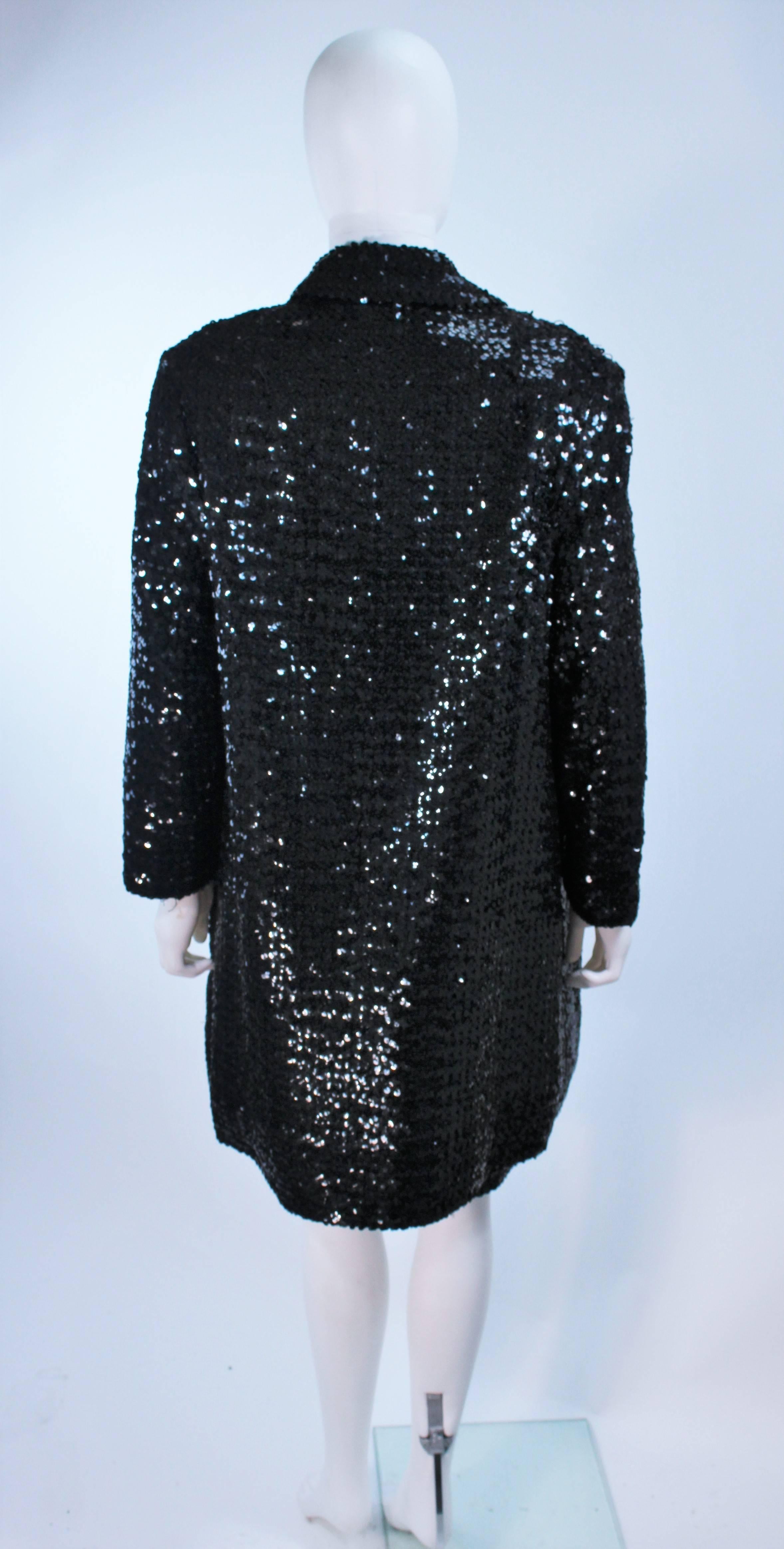 SA'BETT CALIFORNIA 1960's Black Sequin Coat and Dress Ensemble Size 6 3