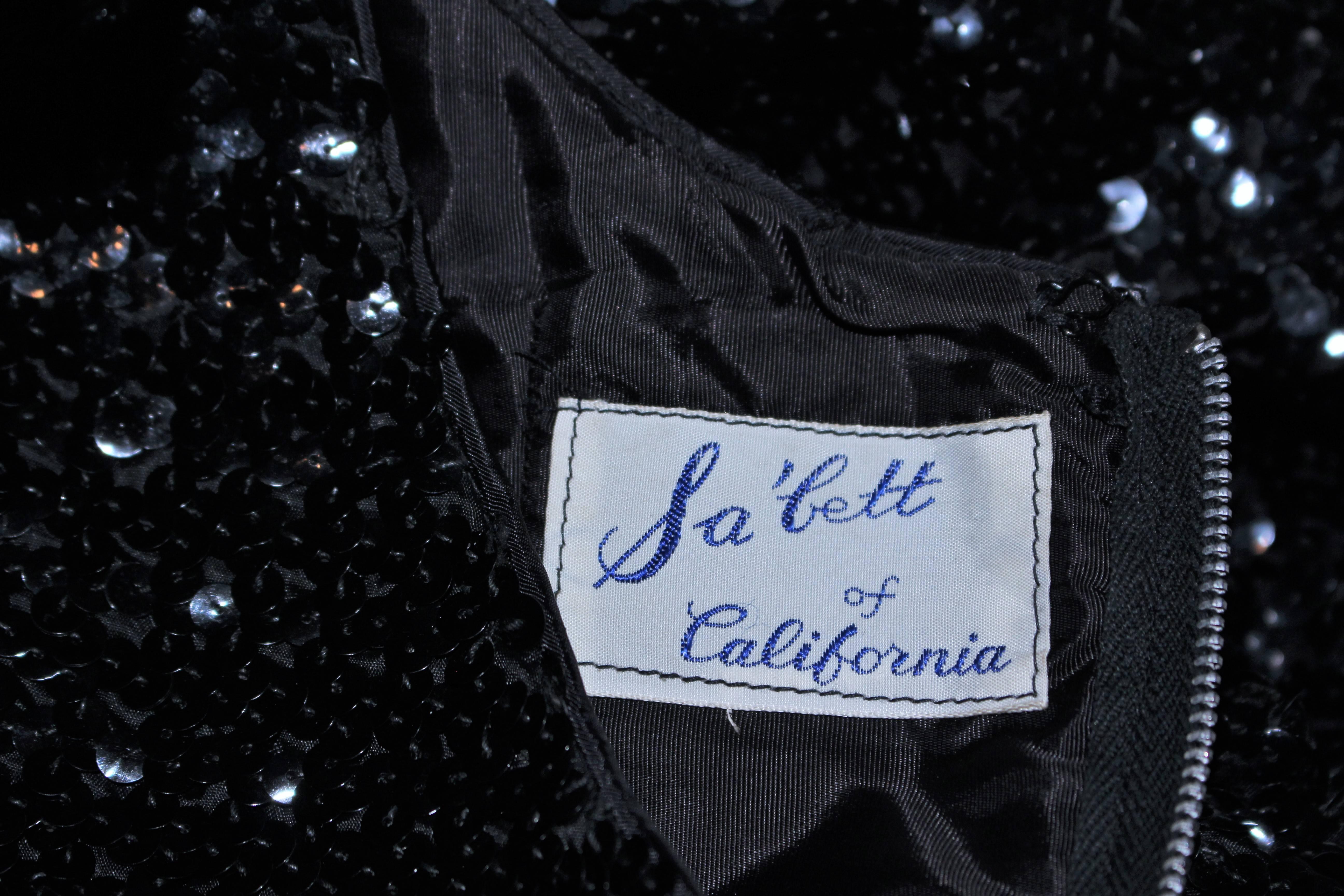 SA'BETT CALIFORNIA 1960's Black Sequin Coat and Dress Ensemble Size 6 6