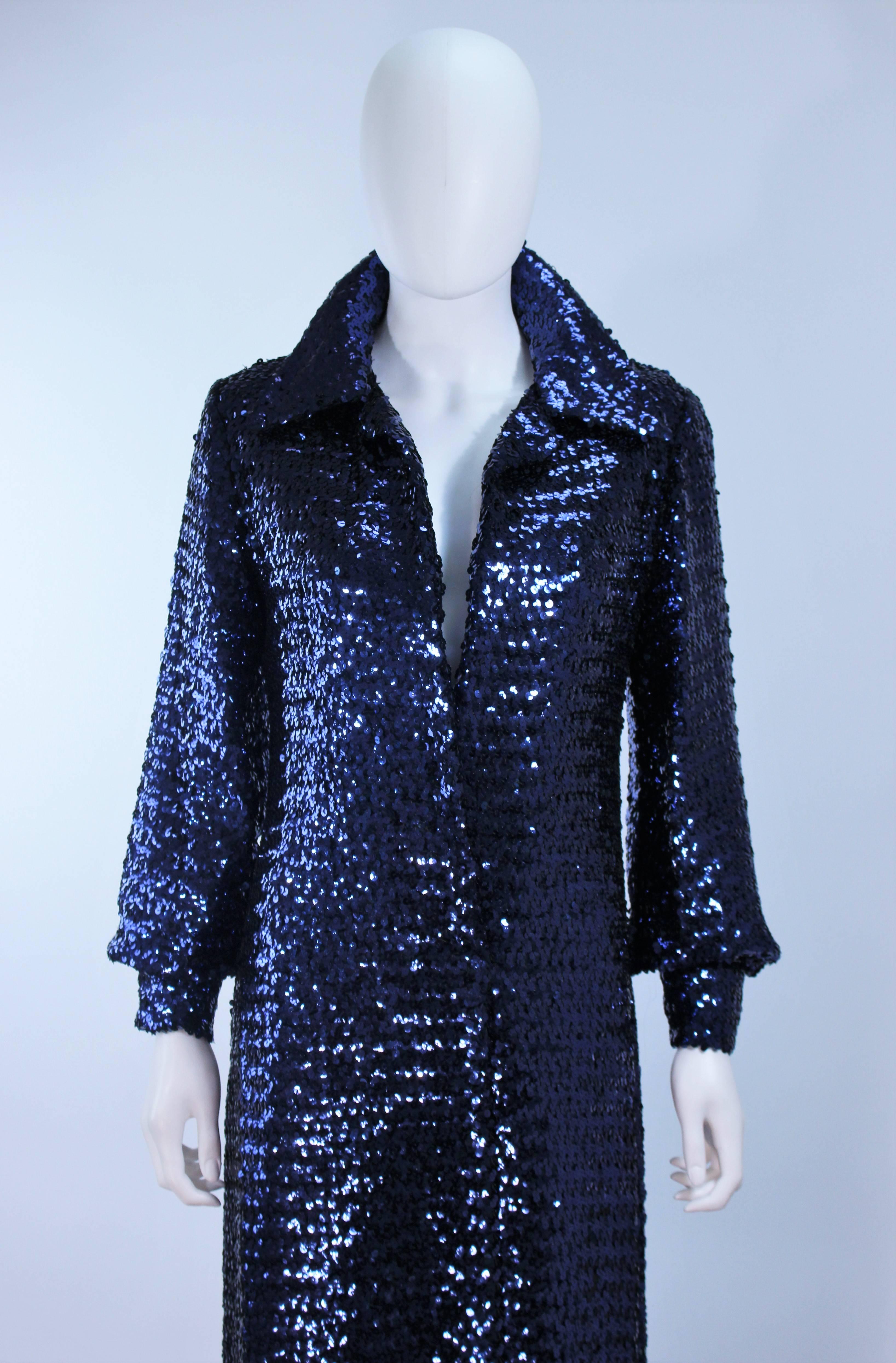 Black Vintage JILL RICHARDS Full Length Blue Sequin Coat Size 4 6